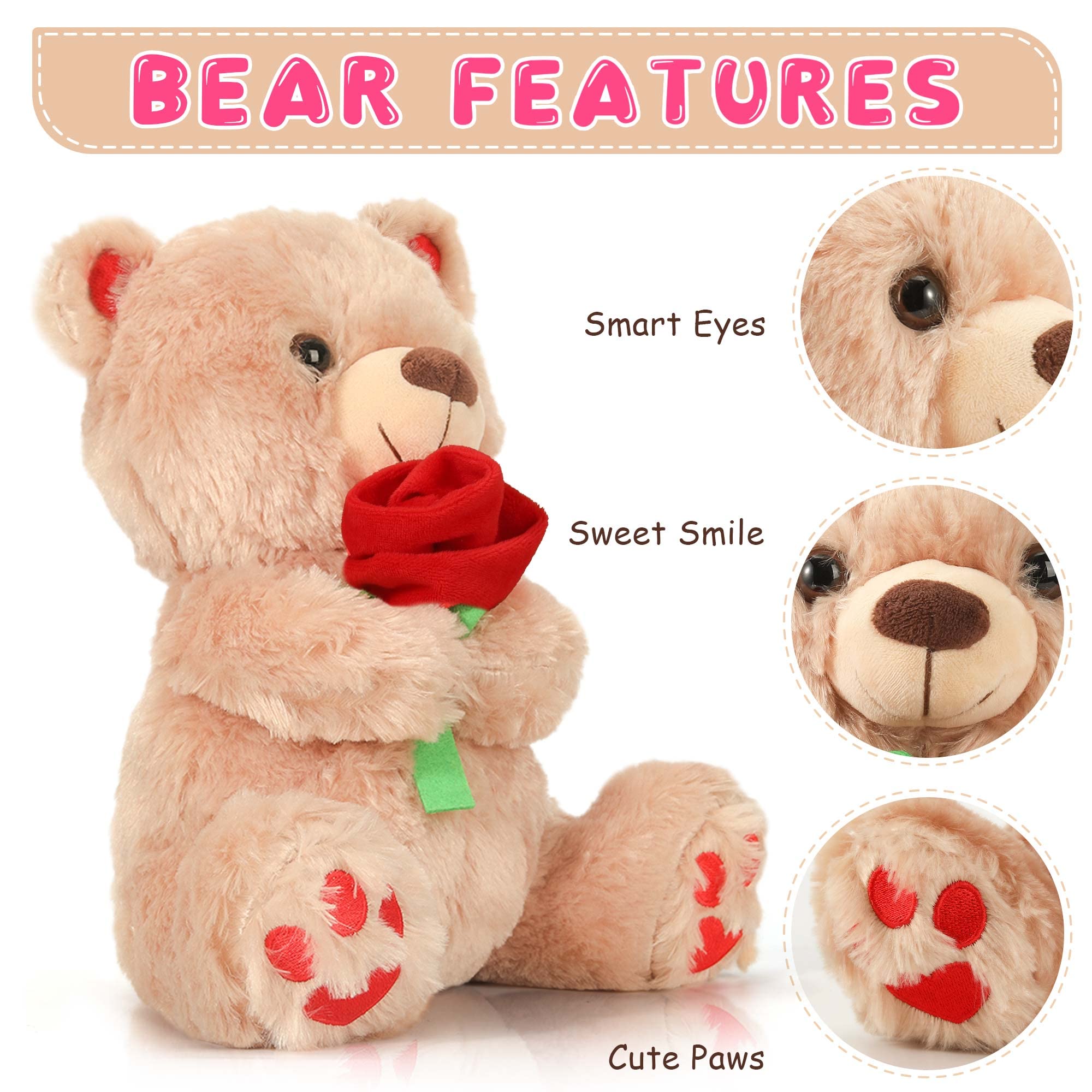 Foto 4 pulgar | Peluche Con Forma De Oso De Peluche Para El Día De San Valentín, 30 Cm, Con Rosa - Venta Internacional.