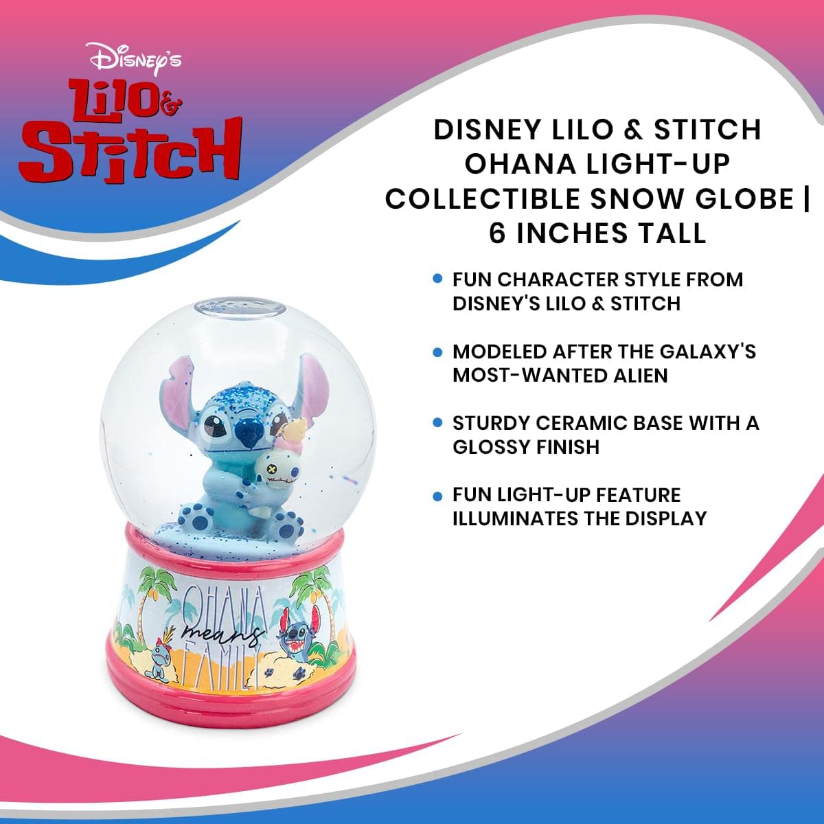 Foto 8 pulgar | Bola De Nieve Disney Lilo & Stitch Ohana Ligh-up De 15 Cm De Altura - Venta Internacional.