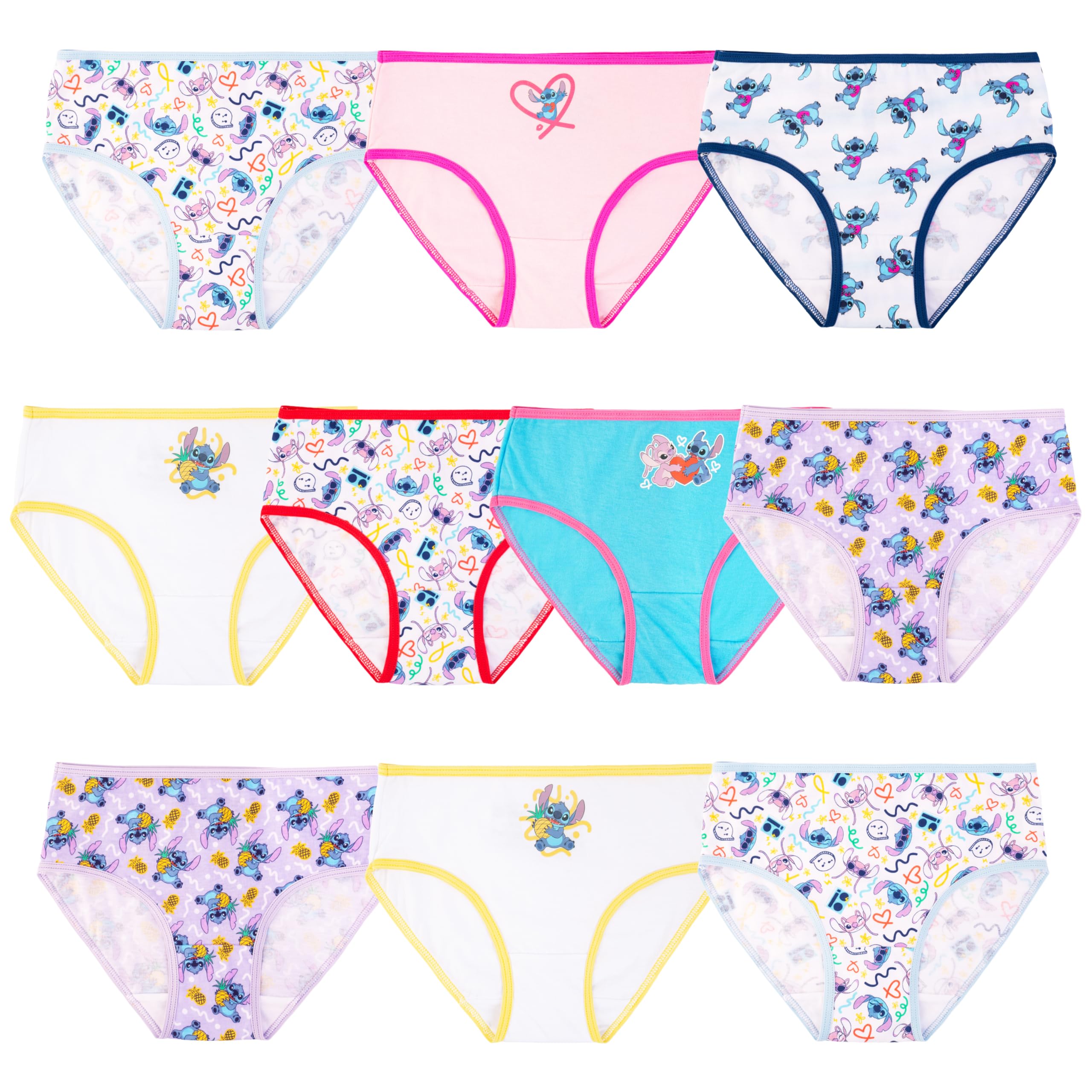 Bragas Disney Girls Lilo & Stitch, 100% Algodón Peinado, Paquete De 10 - Venta Internacional.