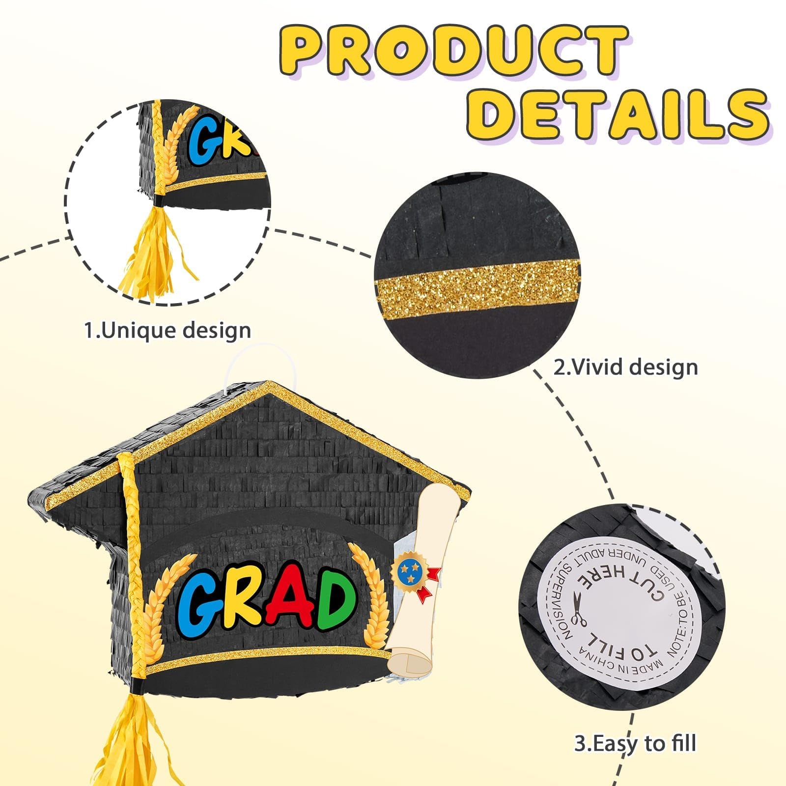 Foto 5 pulgar | Gorra De Graduación Wernnsai Con Piñata De Graduación Con Venda En Los Ojos Y Murciélago - Venta Internacional.