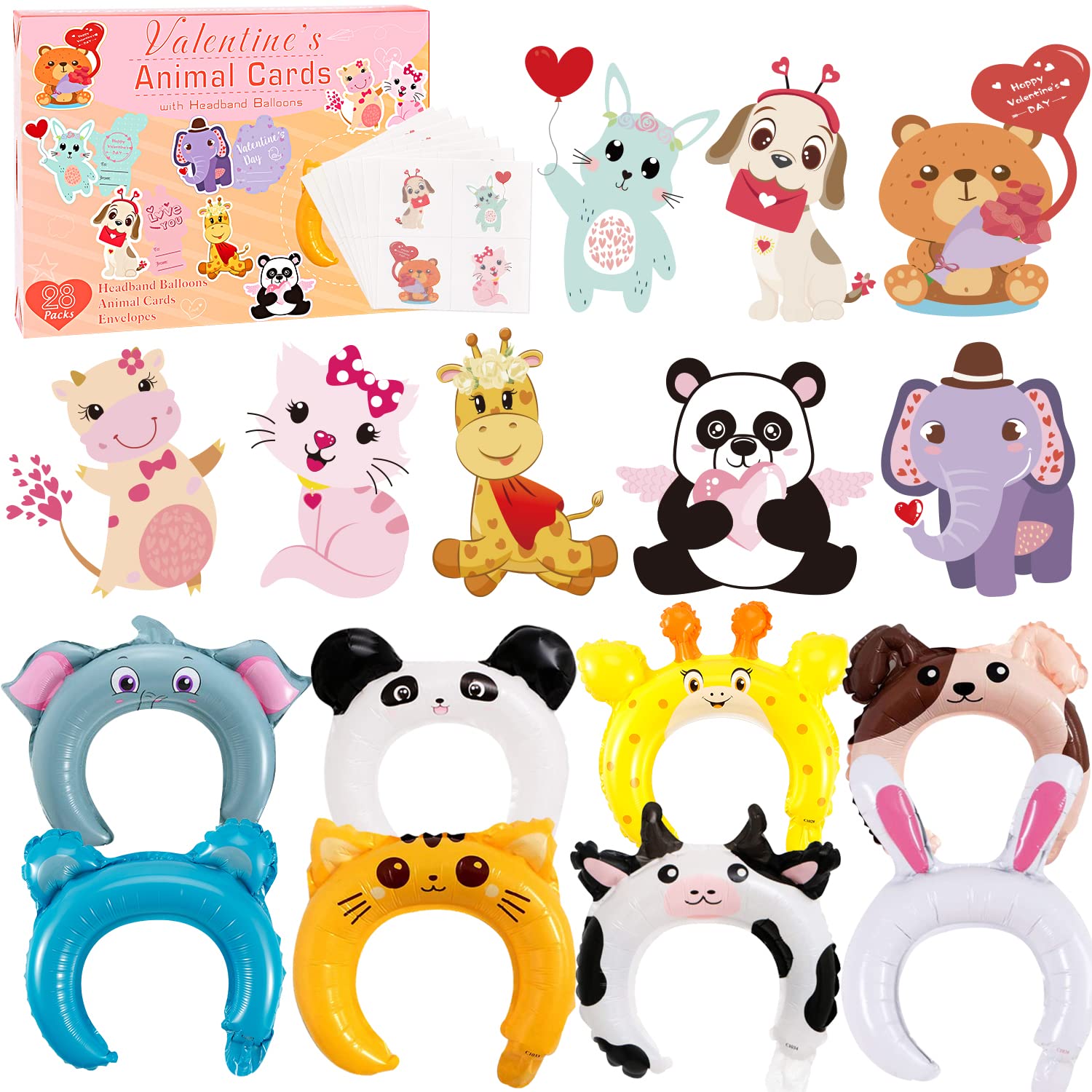 Foto 2 pulgar | Tarjetas De San Valentín Y Diademas Inflables Con Forma De Animal Para Niños - Venta Internacional.