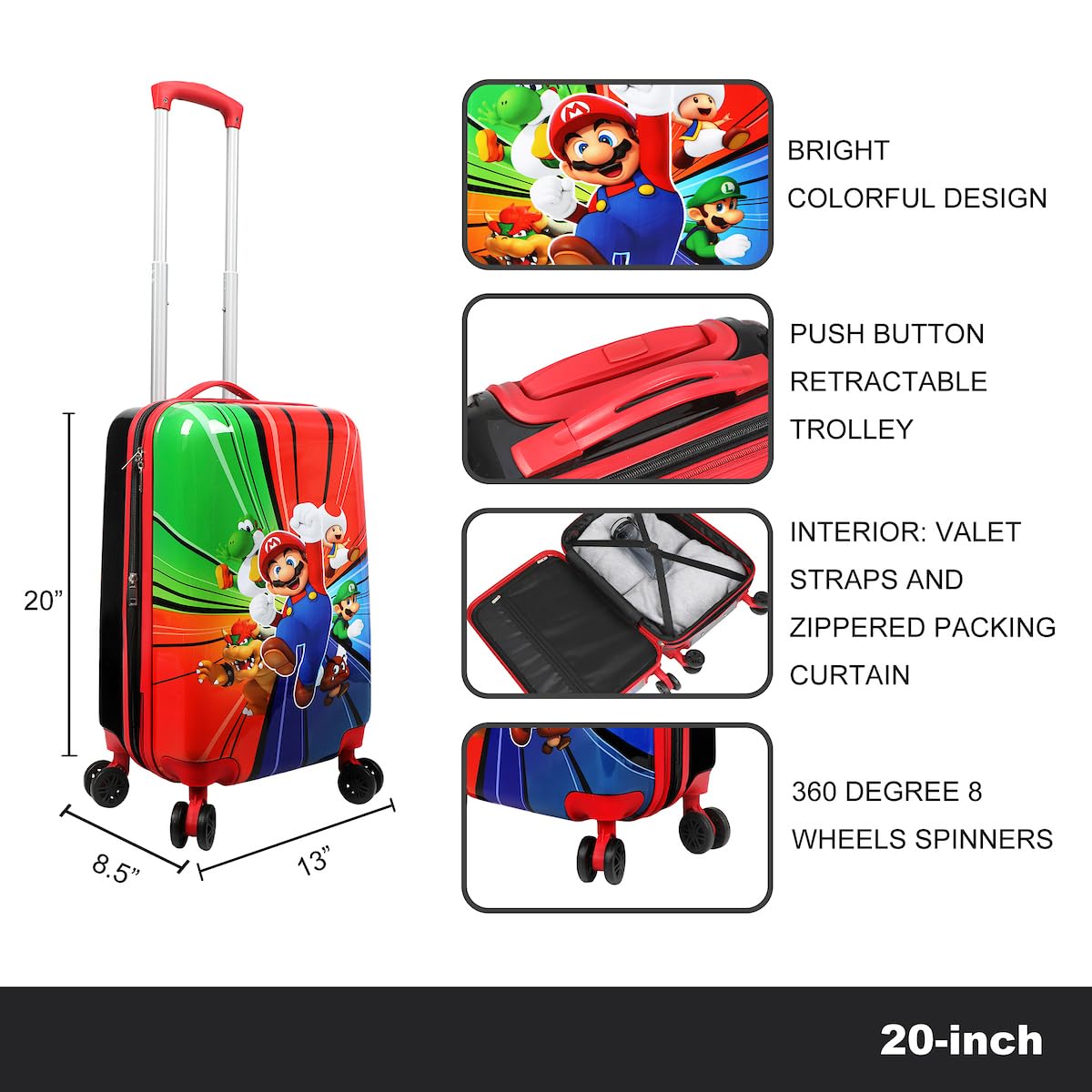 Foto 6 | Equipaje Bioworld Super Mario Bros De 20 Pulgadas Con Ruedas Giratorias - Venta Internacional.
