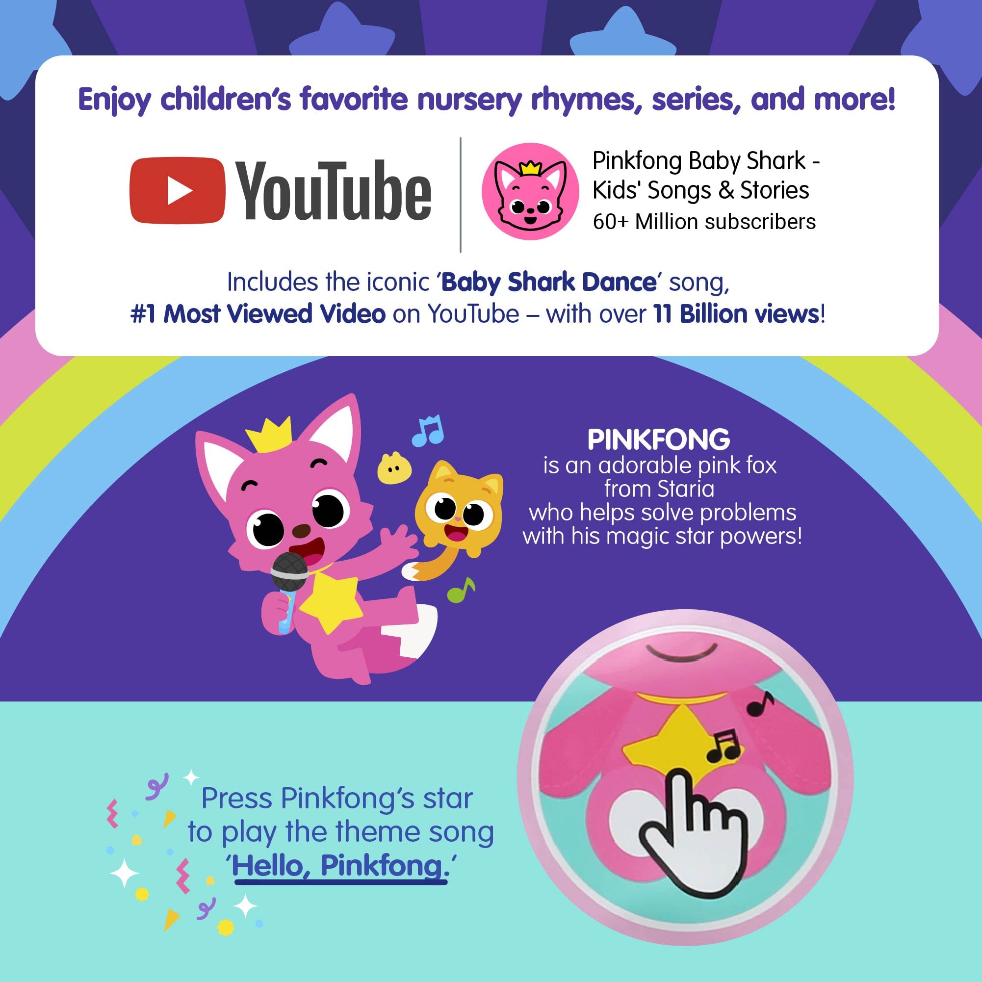 Foto 5 | Peluche Cantante Pinkfong De 28 Cm Para Niños Pequeños - Venta Internacional.