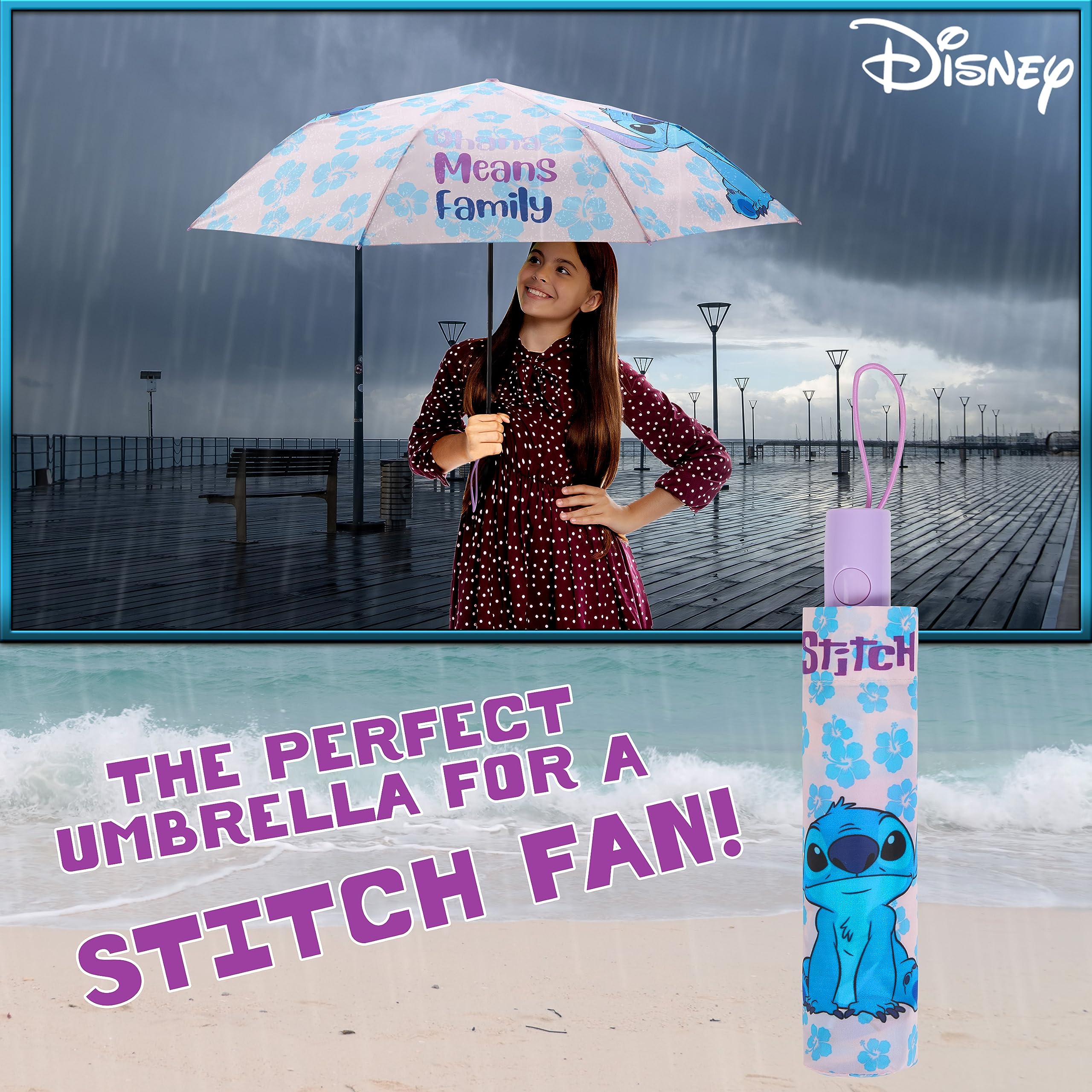 Foto 4 | Paraguas Disney Stitch, Plegable, Telescópico Y Ligero - Venta Internacional.