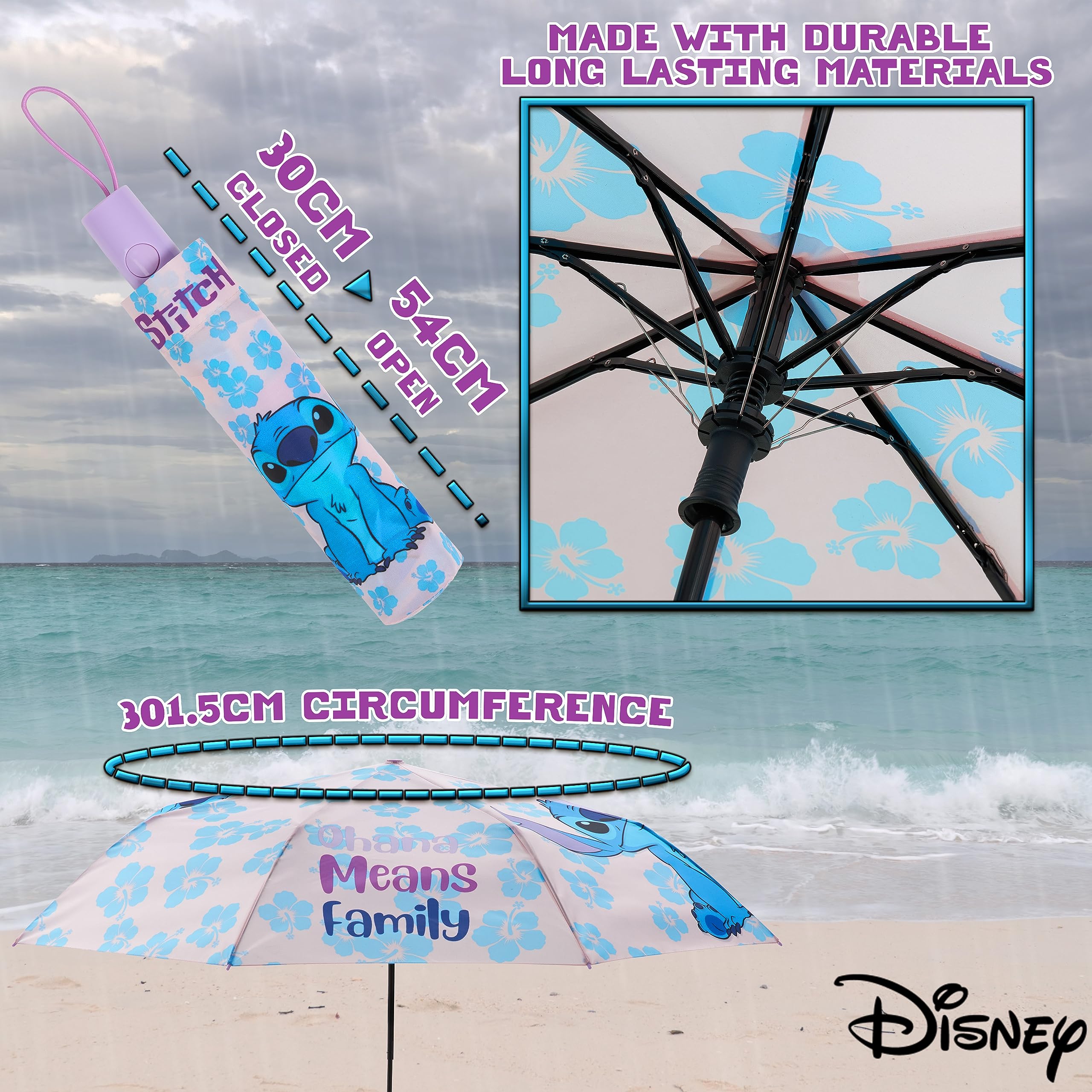 Foto 6 | Paraguas Disney Stitch, Plegable, Telescópico Y Ligero - Venta Internacional.