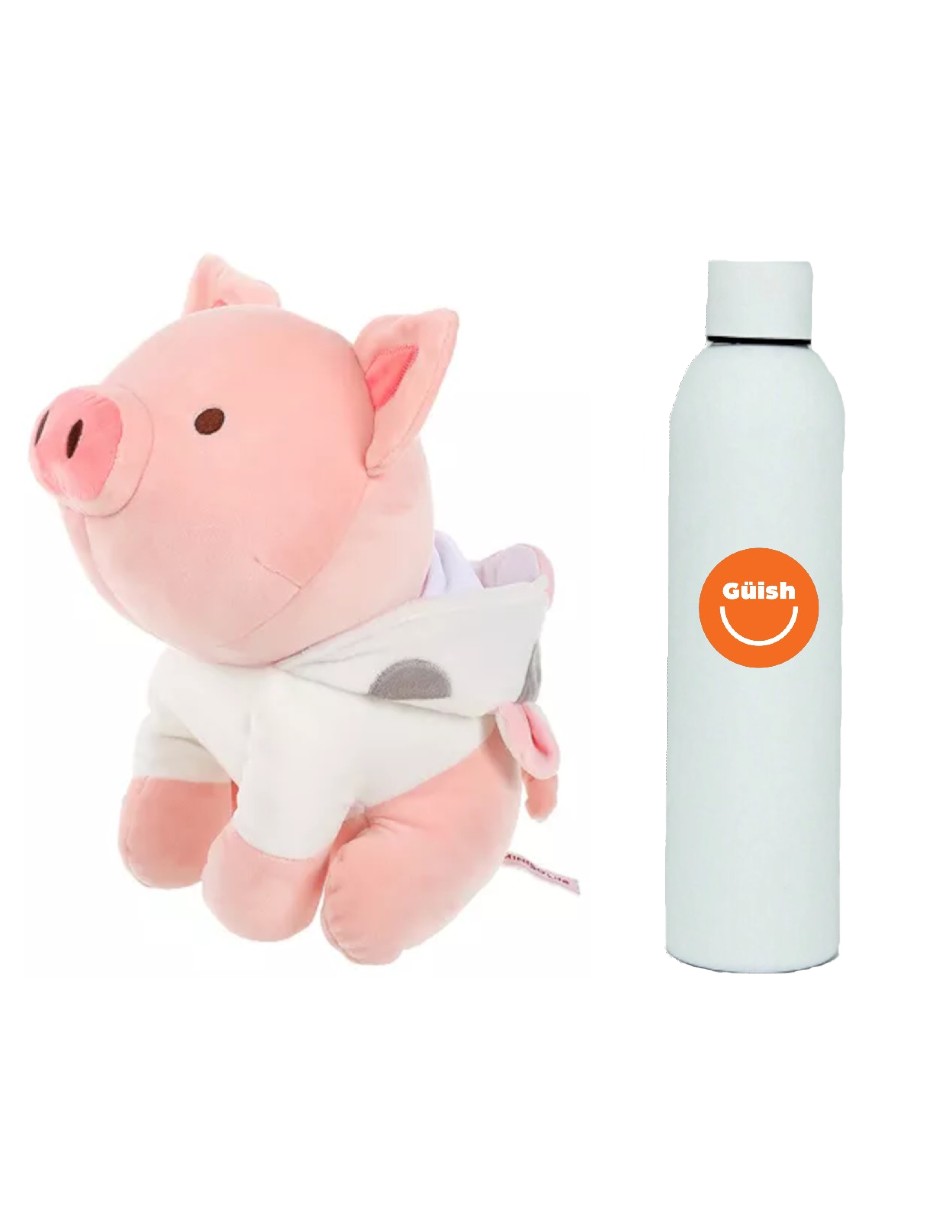 Foto 2 pulgar | Peluche Cerdito  Con Capucha De Vaca +termo De Agua Güish