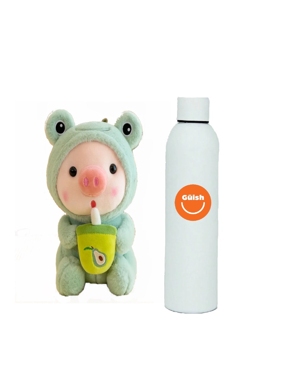 Foto 2 pulgar | Cerdito De Peluche Con Capucha De Conejito + Termo De Regalo Güish