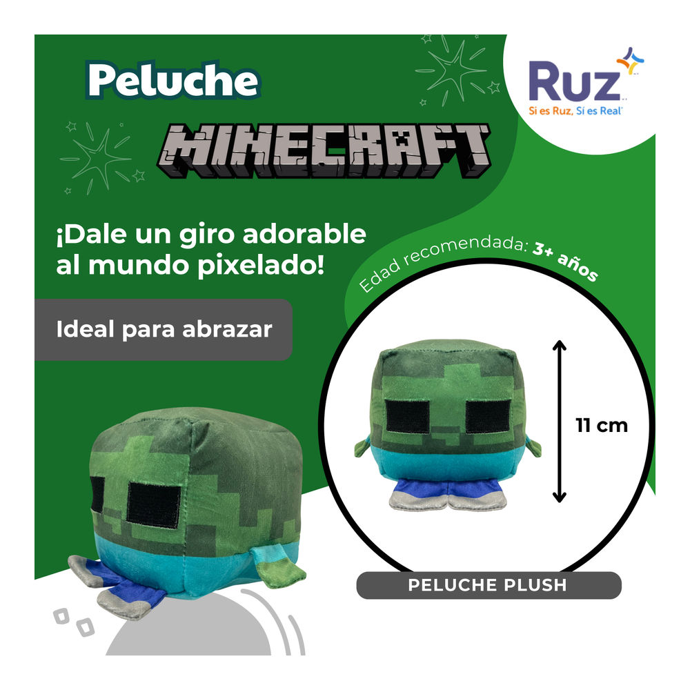 Foto 4 pulgar | Peluche Ruz Minecraft Zombie 11 Cm Verde