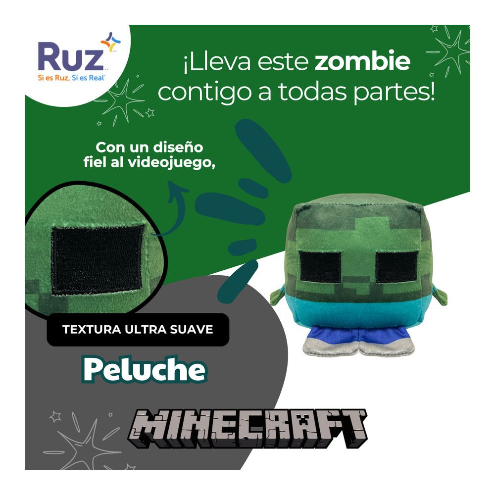 Foto 4 | Peluche Ruz Minecraft Zombie 11 Cm Verde