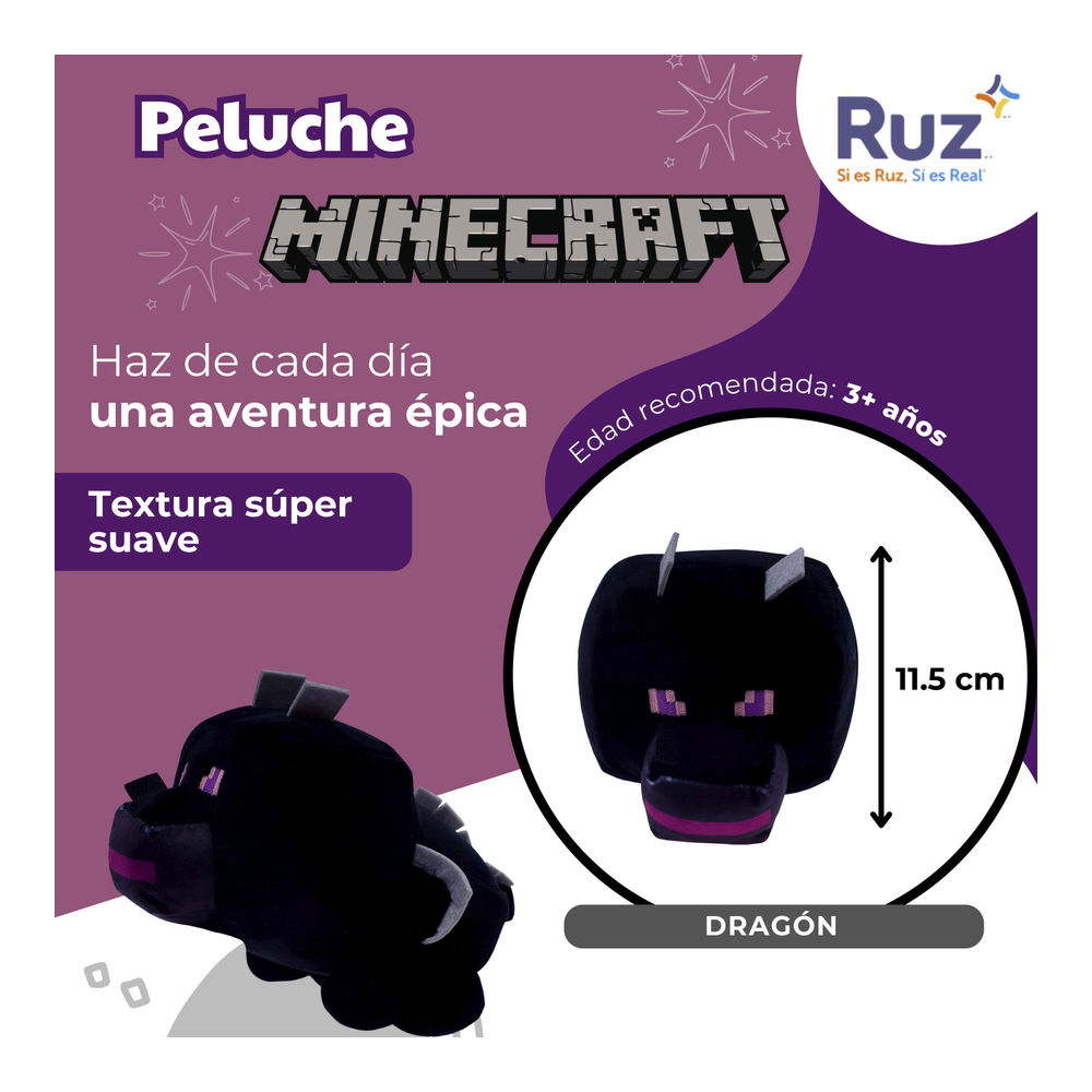 Foto 4 pulgar | Peluche Ruz Minecraft Dragón 12 Cm Negro