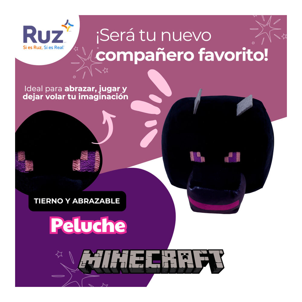 Foto 5 pulgar | Peluche Ruz Minecraft Dragón 12 Cm Negro