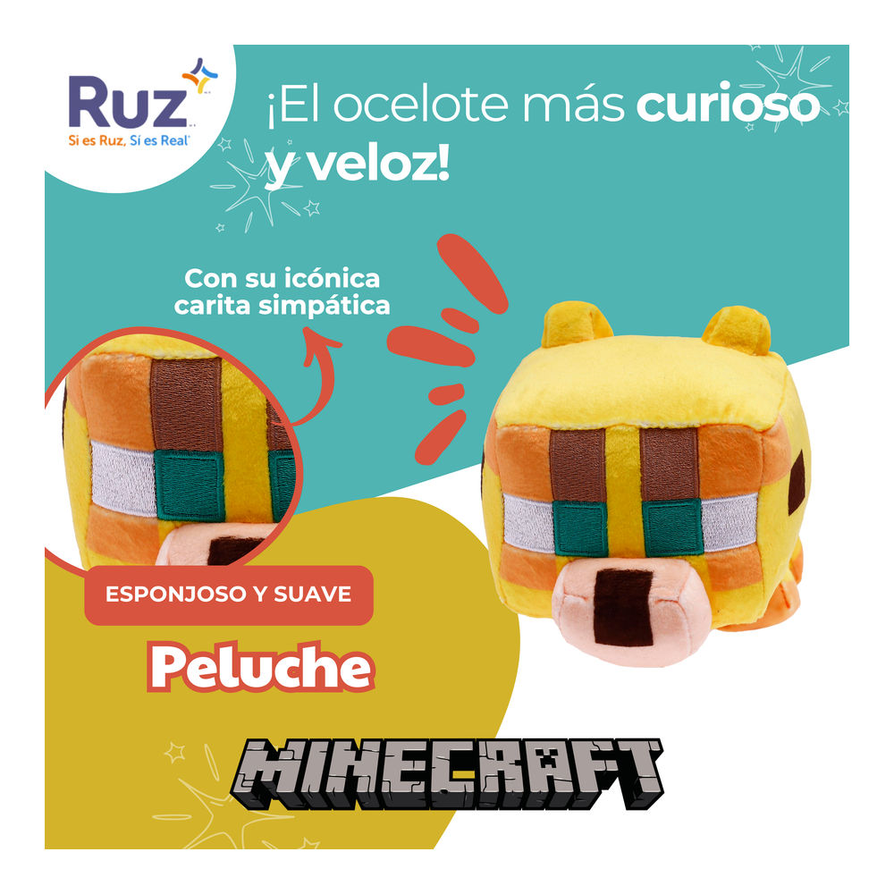 Foto 5 pulgar | Peluche Ruz Minecraft Ocelote 12 Cm Amarillo