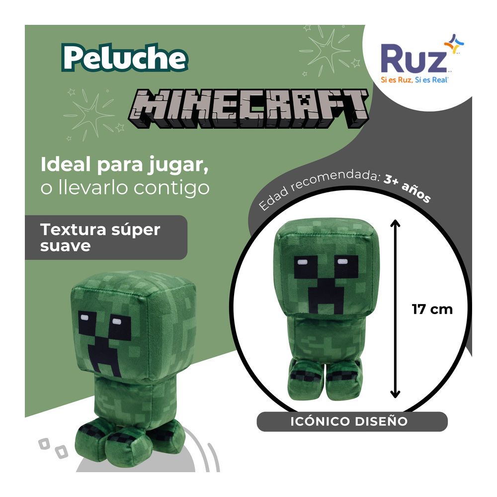 Foto 4 pulgar | Peluche Ruz Minecraft Creeper 17 Cm Verde