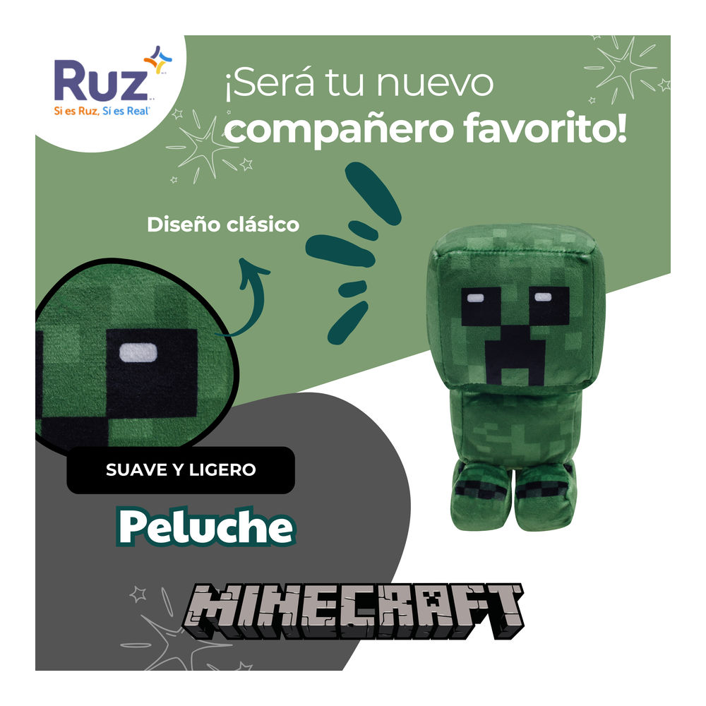 Foto 5 pulgar | Peluche Ruz Minecraft Creeper 17 Cm Verde