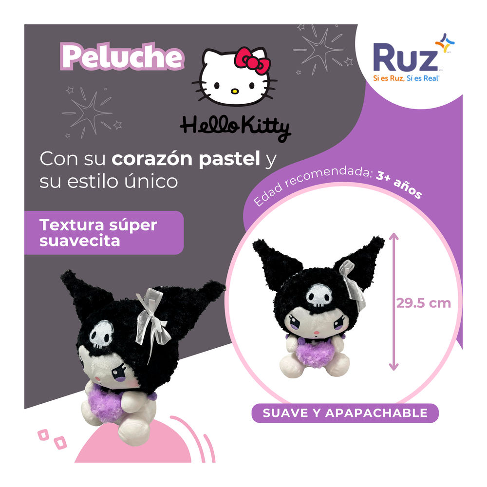 Foto 4 pulgar | Peluche Deluxe Plush Ruz Hello Kitty (kuromi 30 Cm Negro)