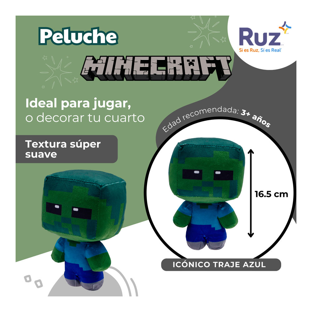 Foto 4 pulgar | Peluche Ruz Minecraft Zombie 17 Cm Verde