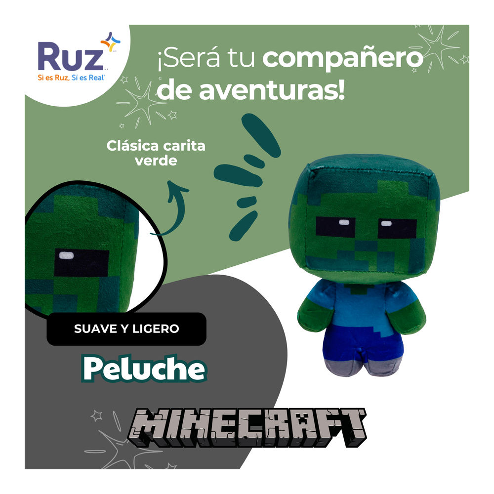 Foto 5 pulgar | Peluche Ruz Minecraft Zombie 17 Cm Verde
