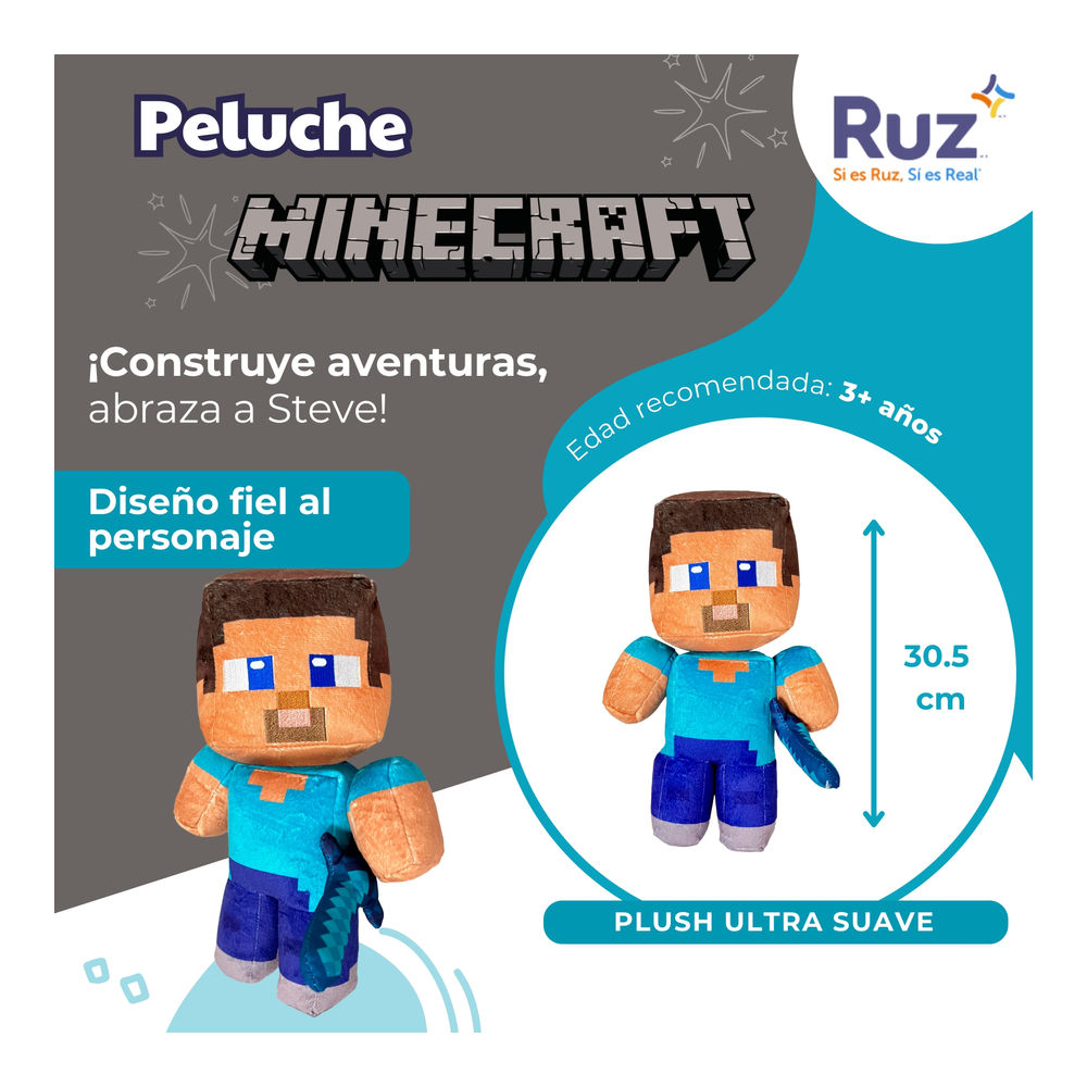 Foto 4 pulgar | Peluche Articulado Ruz Minecraft (steve 30 Cm Azul)