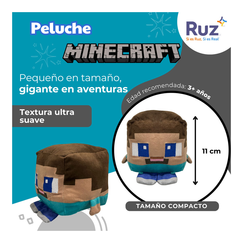 Foto 3 | Peluche Ruz Minecraft Steve 11 Cm Azul
