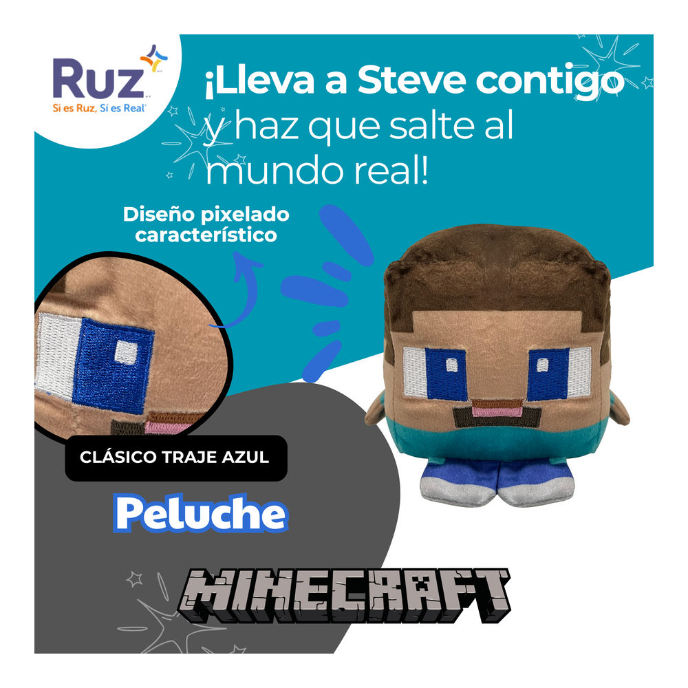 Foto 4 | Peluche Ruz Minecraft Steve 11 Cm Azul