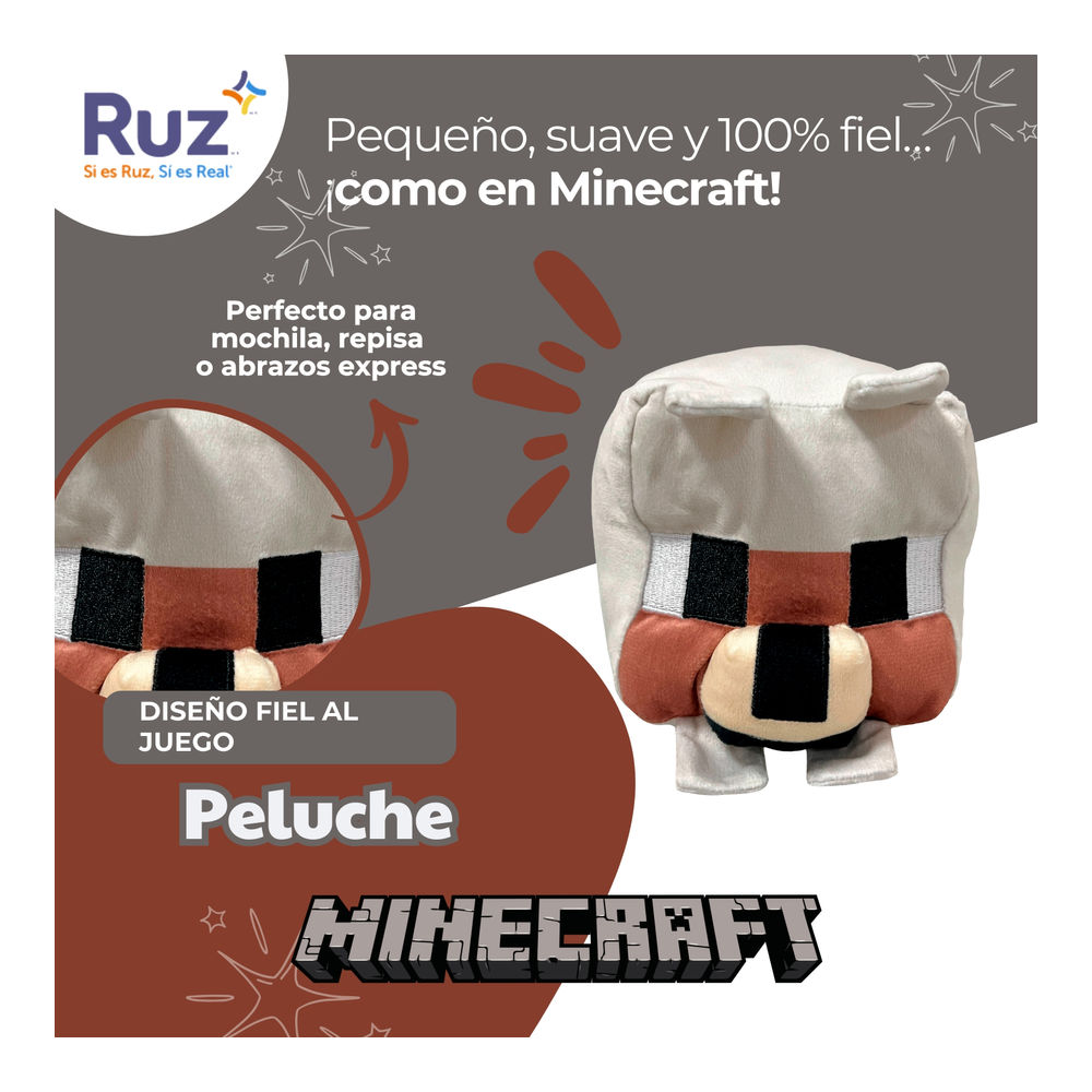 Foto 5 pulgar | Peluche Ruz Minecraft Wolf 11 Cm Gris