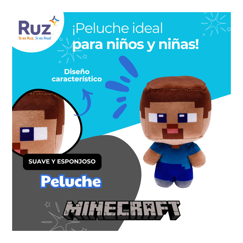 Foto 5 pulgar | Peluche Ruz Minecraft Steve 17 Cm Azul