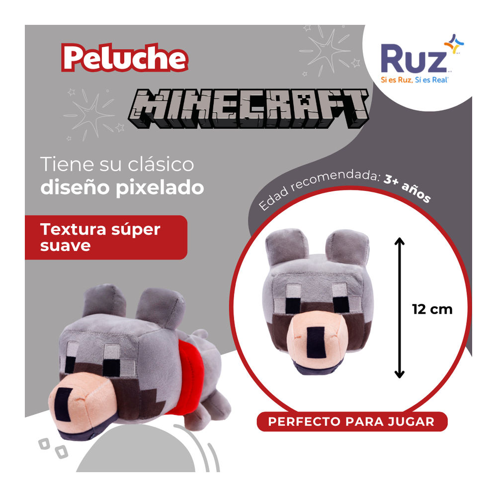 Foto 4 pulgar | Peluche Ruz Minecraft Lobo 12 Cm Gris