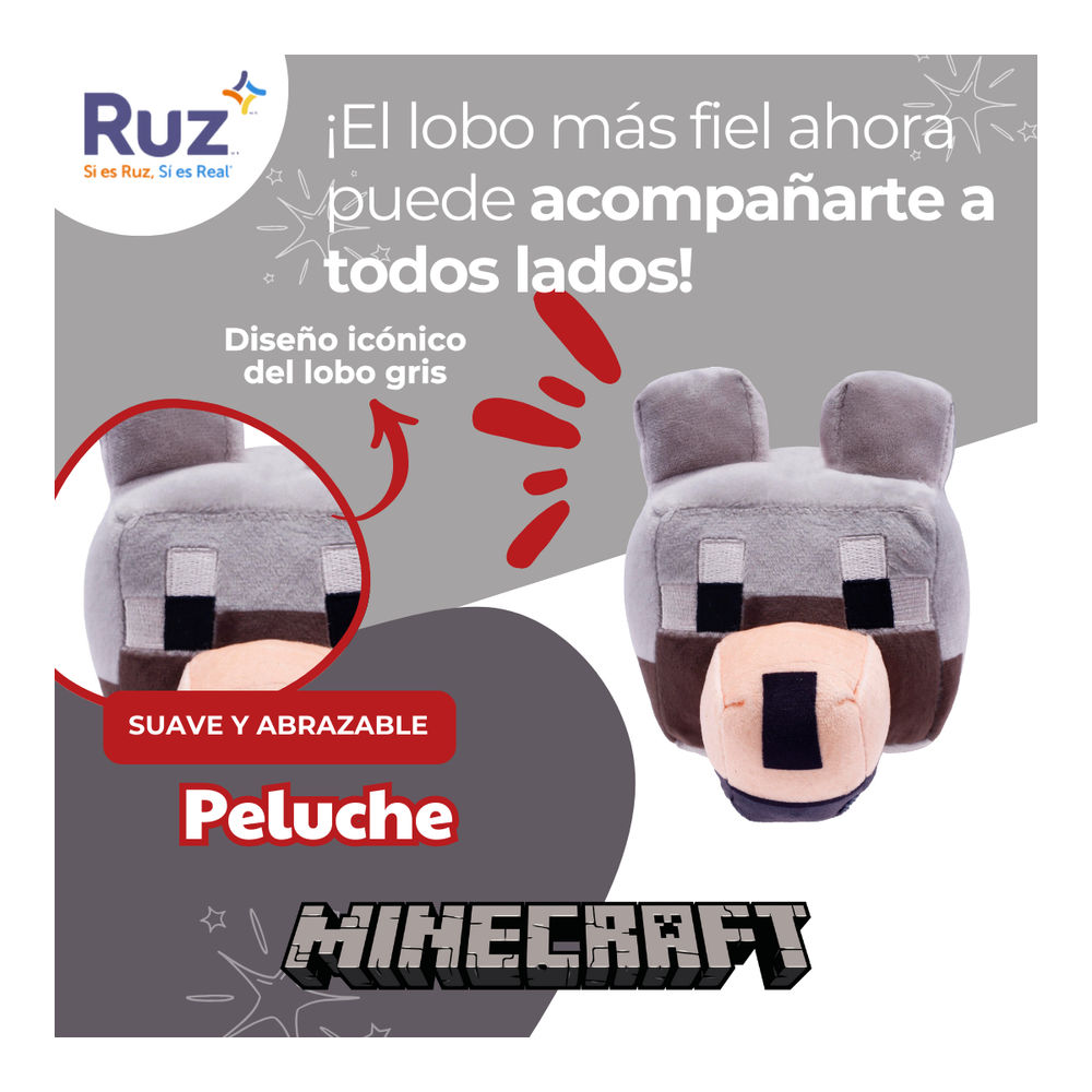 Foto 5 pulgar | Peluche Ruz Minecraft Lobo 12 Cm Gris