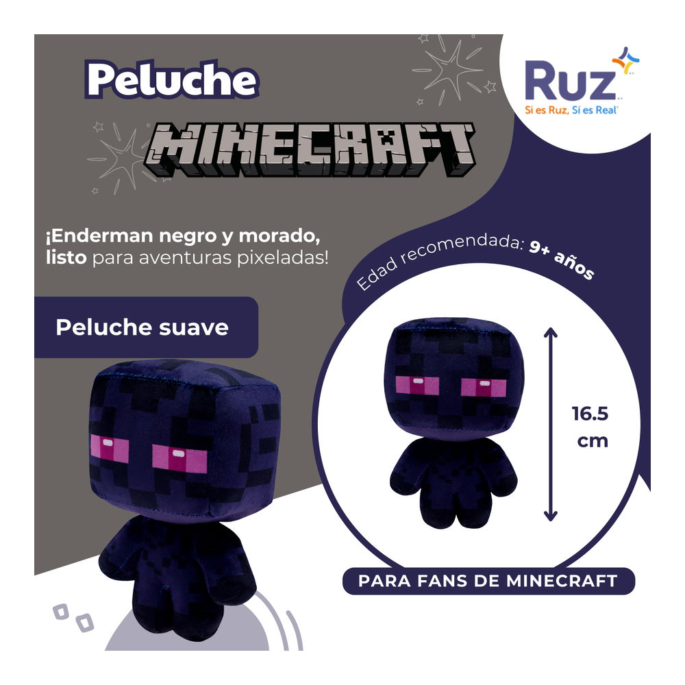 Foto 4 pulgar | Peluche Ruz Minecraft Enderman 17 Cm Negro