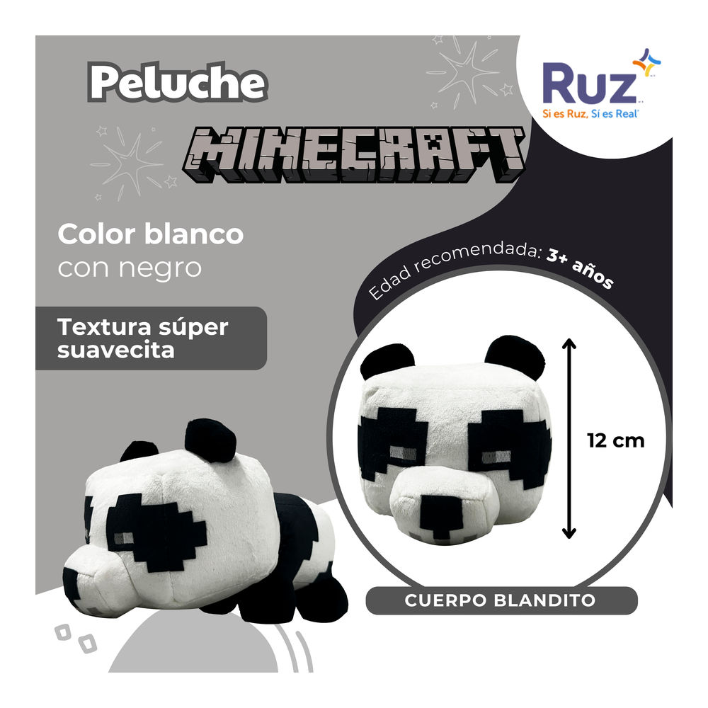 Foto 4 pulgar | Peluche Ruz Minecraft Panda 12 Cm Negro