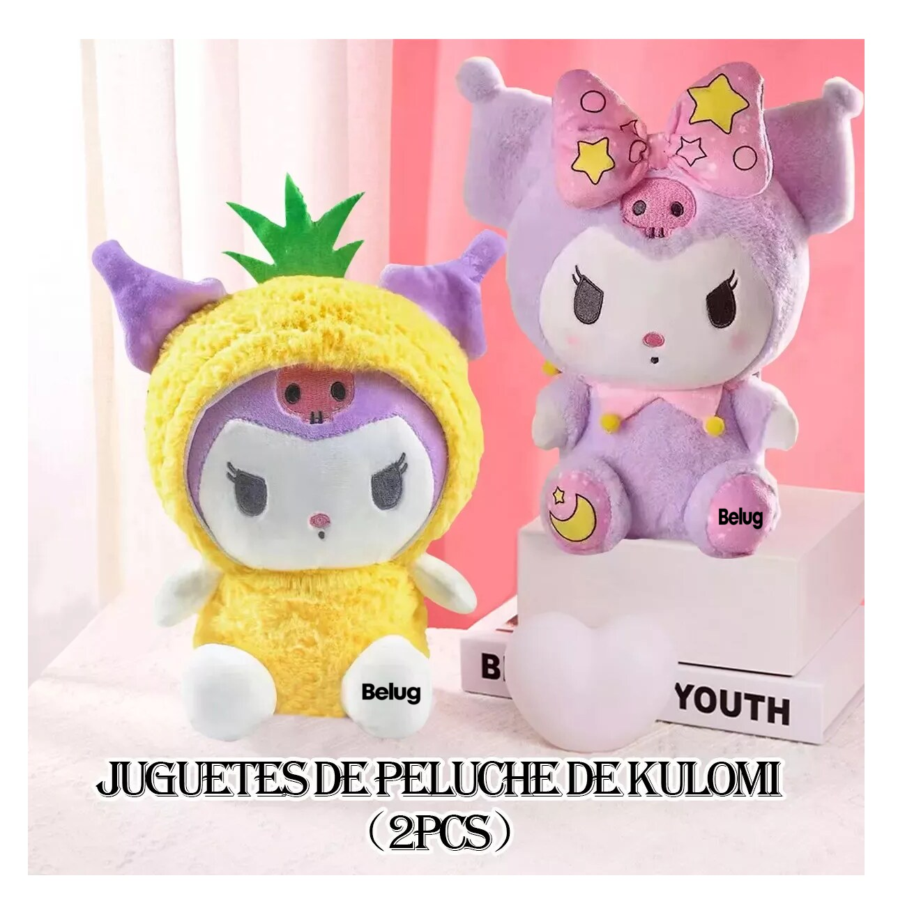 Foto 3 pulgar | Kuromi De My Melody Adorable Muñeco Peluche Excelente Plush 2 Pzs, Belug Morado Pijama Amarilla