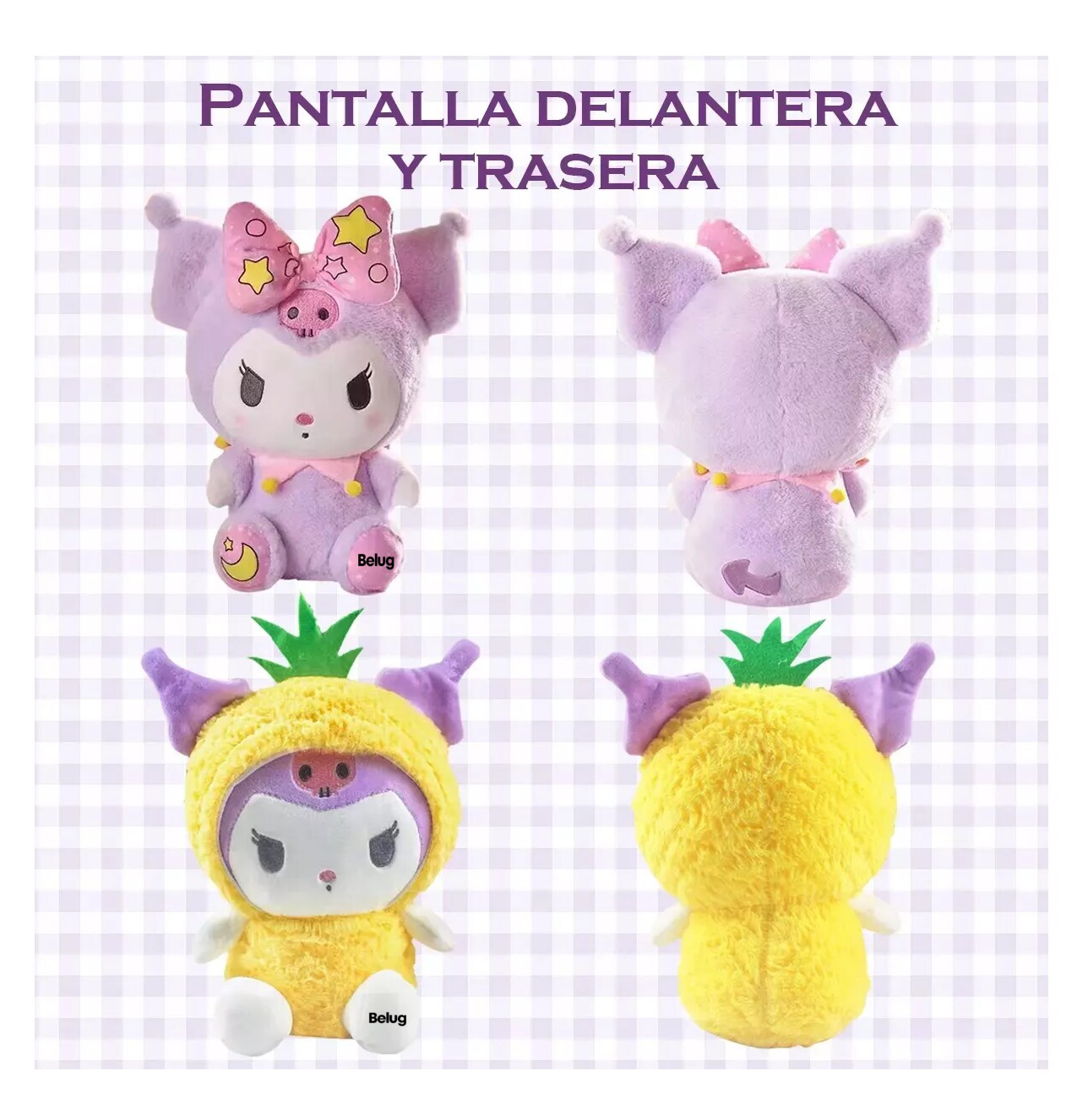Foto 6 pulgar | Kuromi De My Melody Adorable Muñeco Peluche Excelente Plush 2 Pzs, Belug Morado Pijama Amarilla