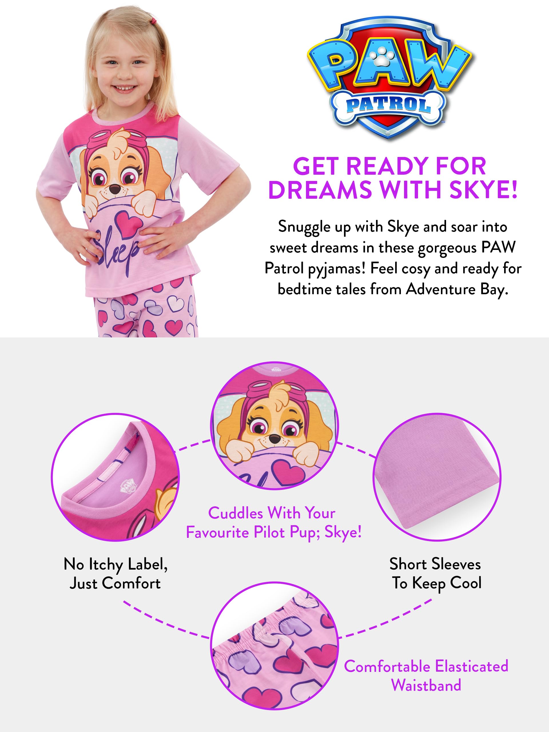 Foto 7 | Pijama Paw Patrol Para Niñas Skye, Manga Corta, Color Rosa Veraniego, 5 Años - Venta Internacional.