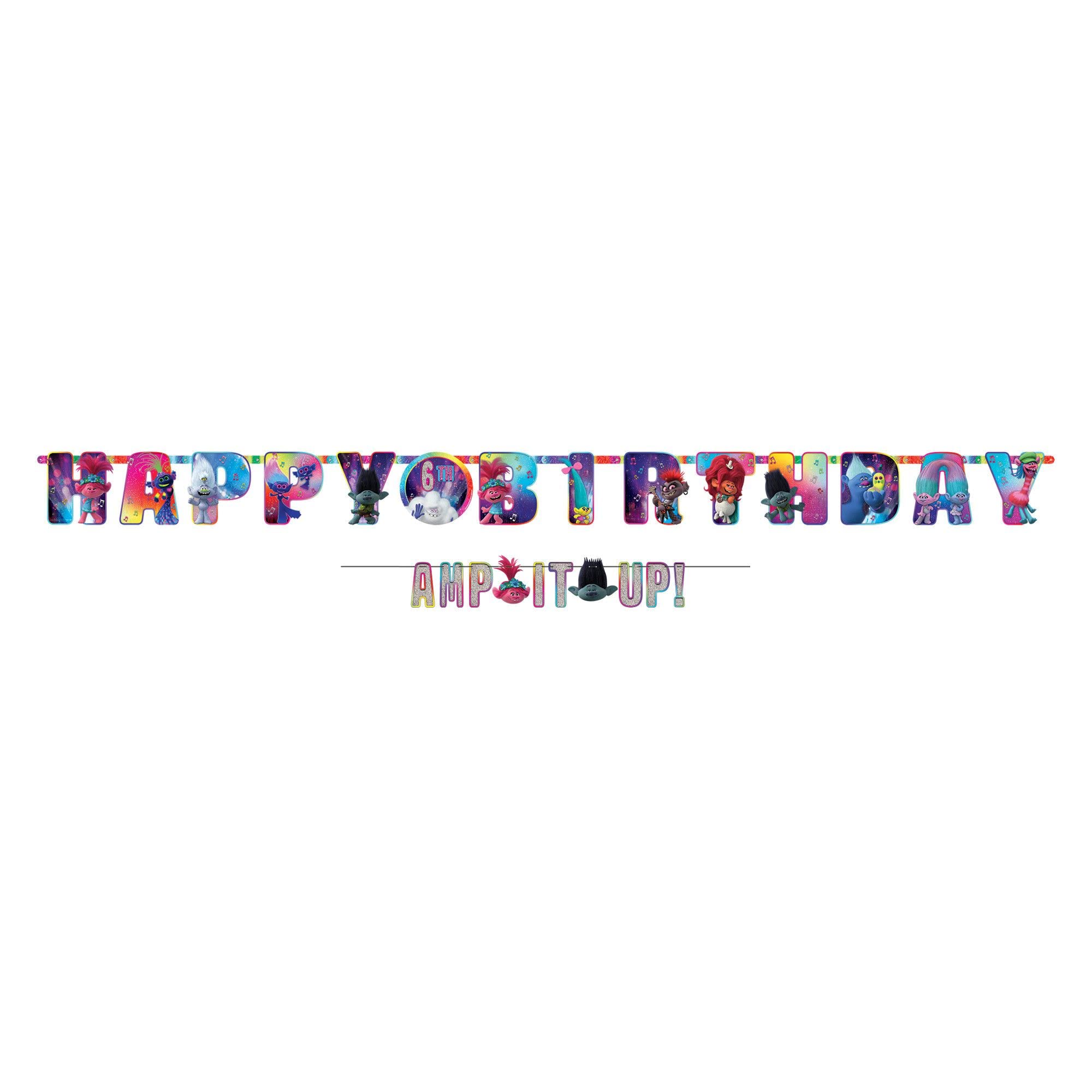 Foto 2 pulgar | Kit De Pancartas Amscan Trolls World Tour Happy Birthday, Juego De 2 Piezas - Venta Internacional.