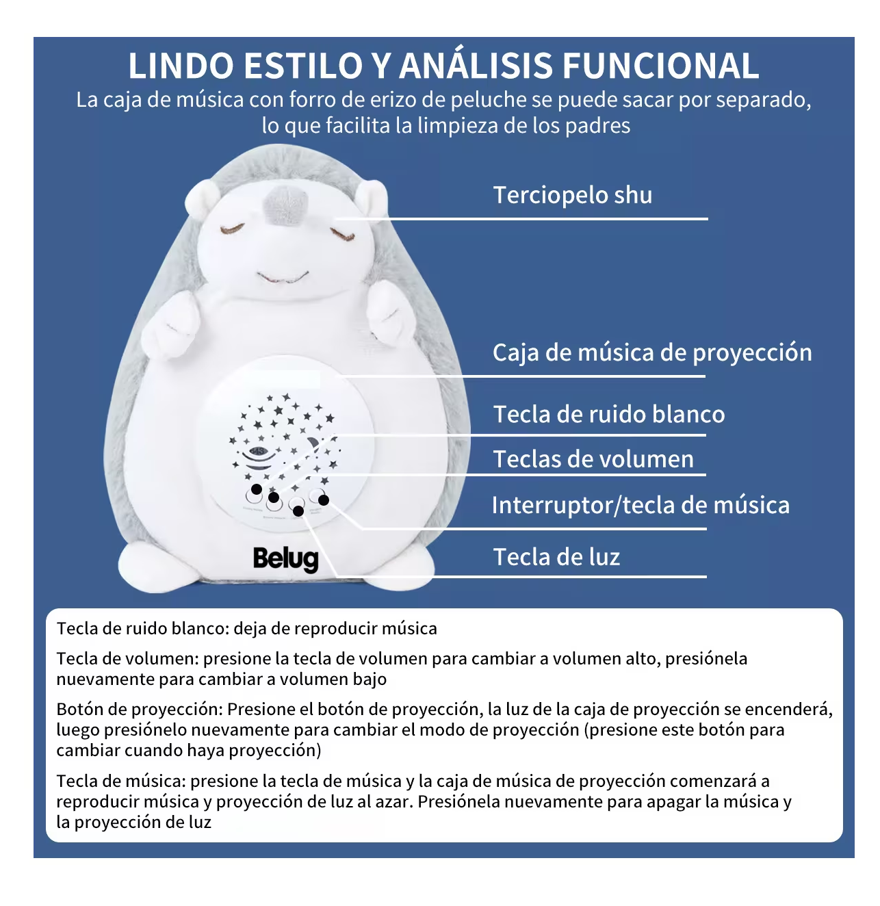 Foto 4 | Peluche Para La Ansiedad Belug Musical Y Proyección Dormir Gris/blanco