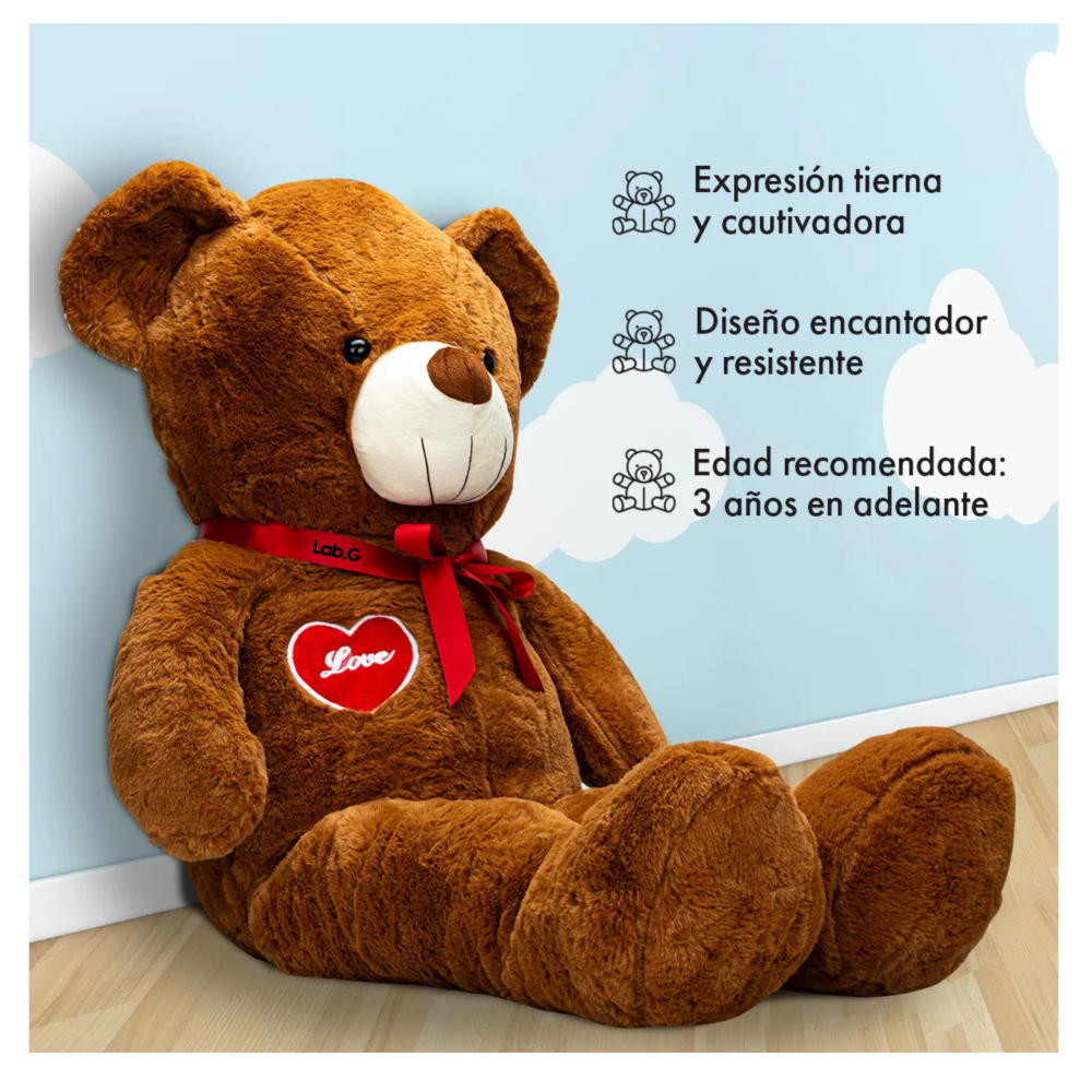 Foto 4 pulgar | Oso De Peluche Teddy Grande Abrazable Corazón 1 Metro Lab.g, Café Obscuro