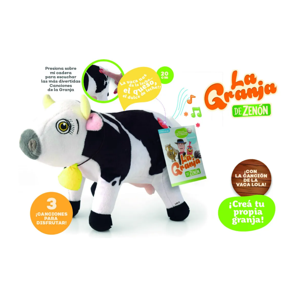 Foto 2 | Vaca Lola Peluche Musical 20 Cm Lab.g Blanco Con Negro