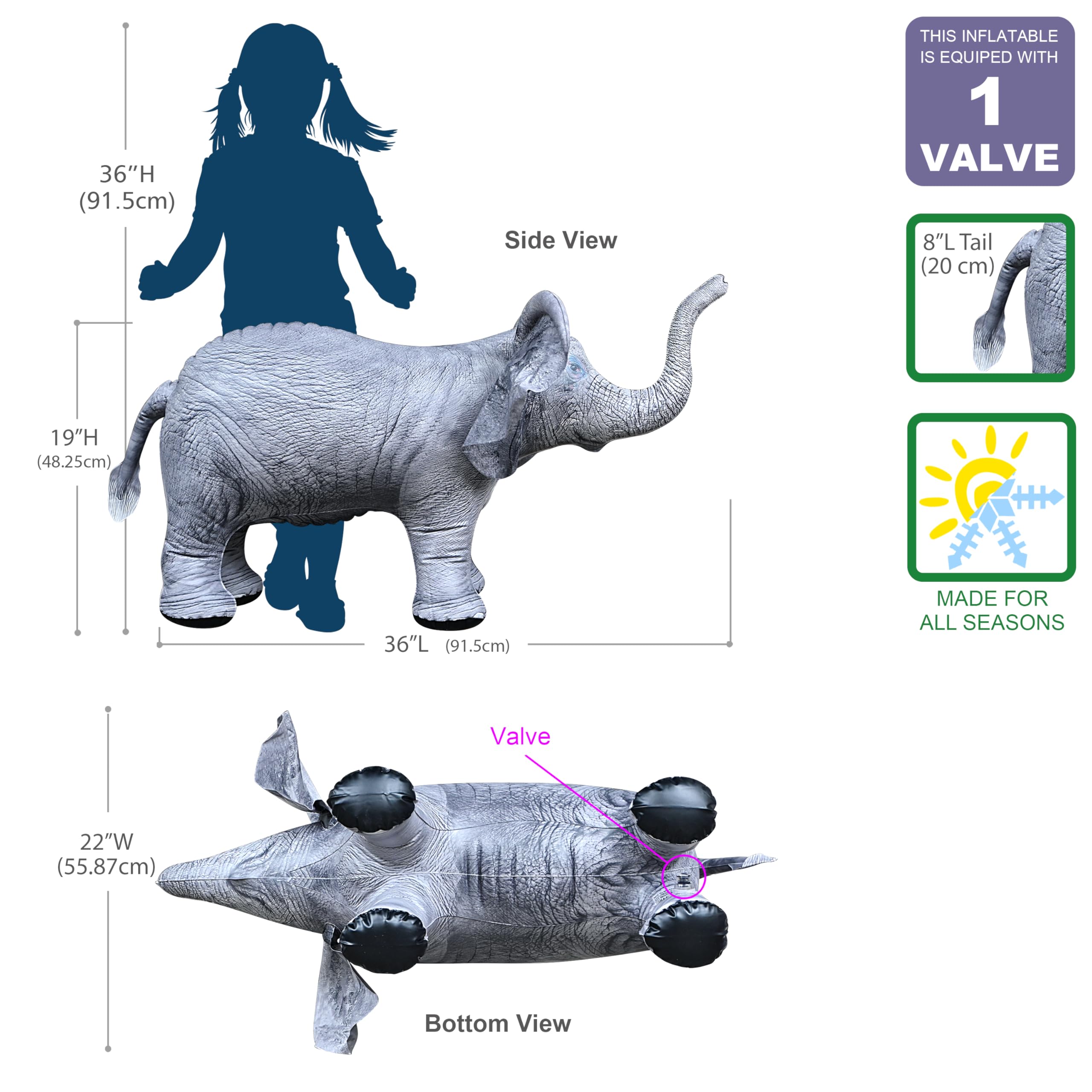 Foto 2 | Baby Elephant Decor Jet Creations Inflable De 36 Cm De Largo - Venta Internacional.