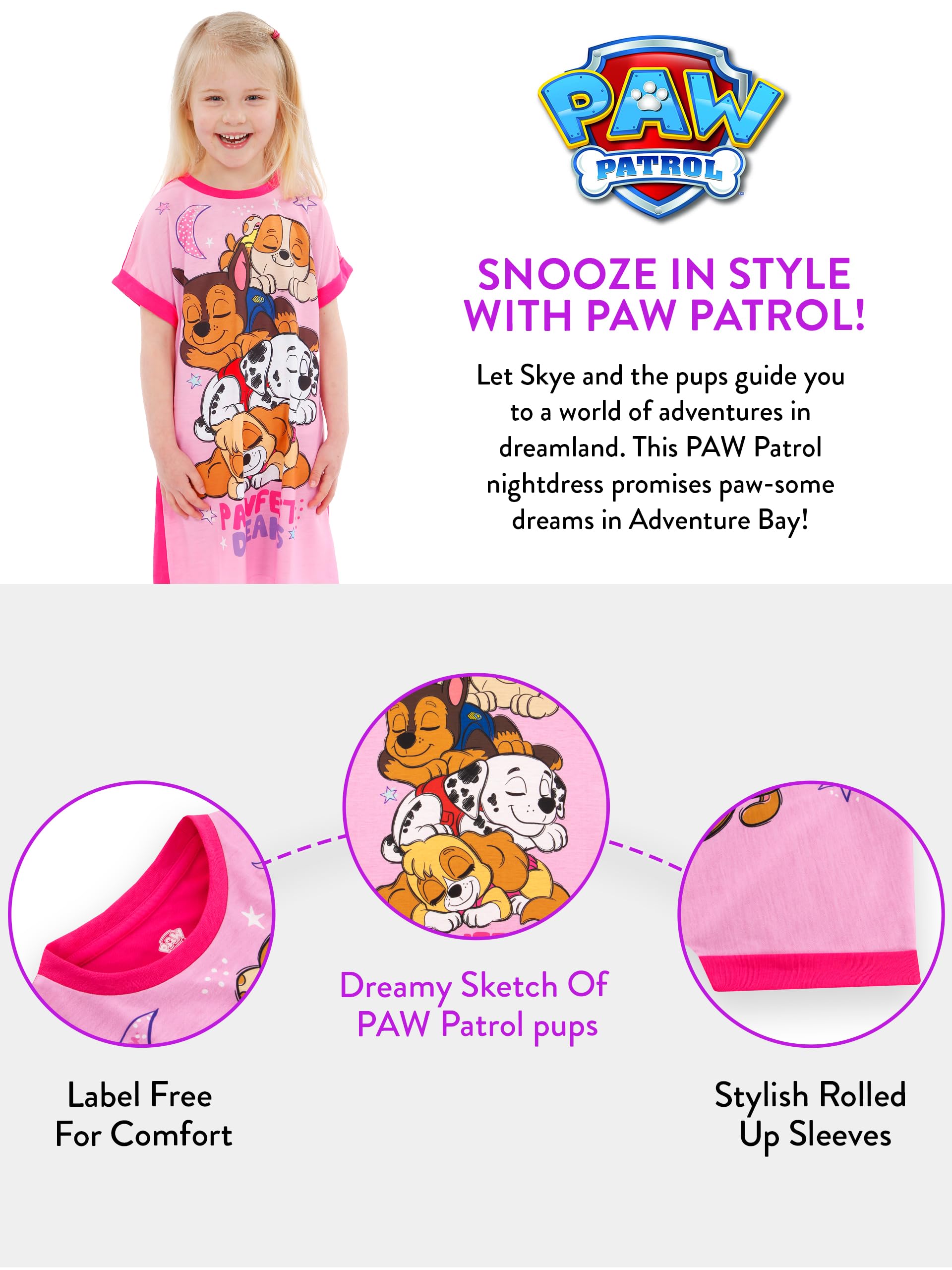 Foto 7 | Camisón Paw Patrol Skye Para Niñas, Manga Corta, Rosa, 4 Años - Venta Internacional.