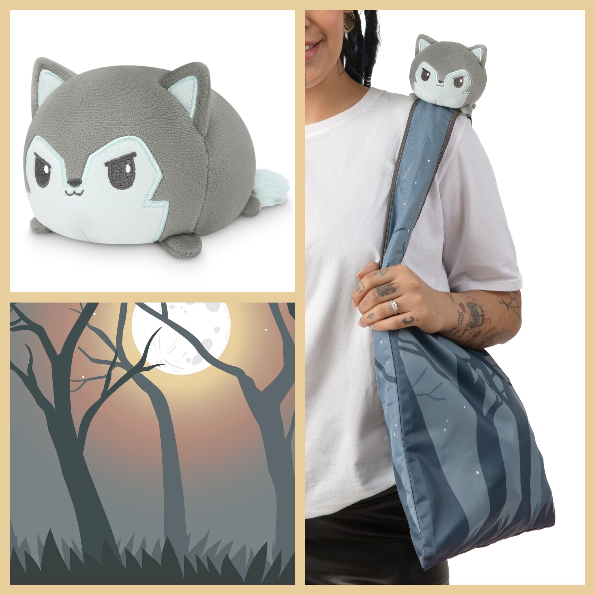 Foto 5 | Bolso De Mano De Peluche Teeturtle Grey Forest Wolf Con Pulpo Reversible - Venta Internacional.