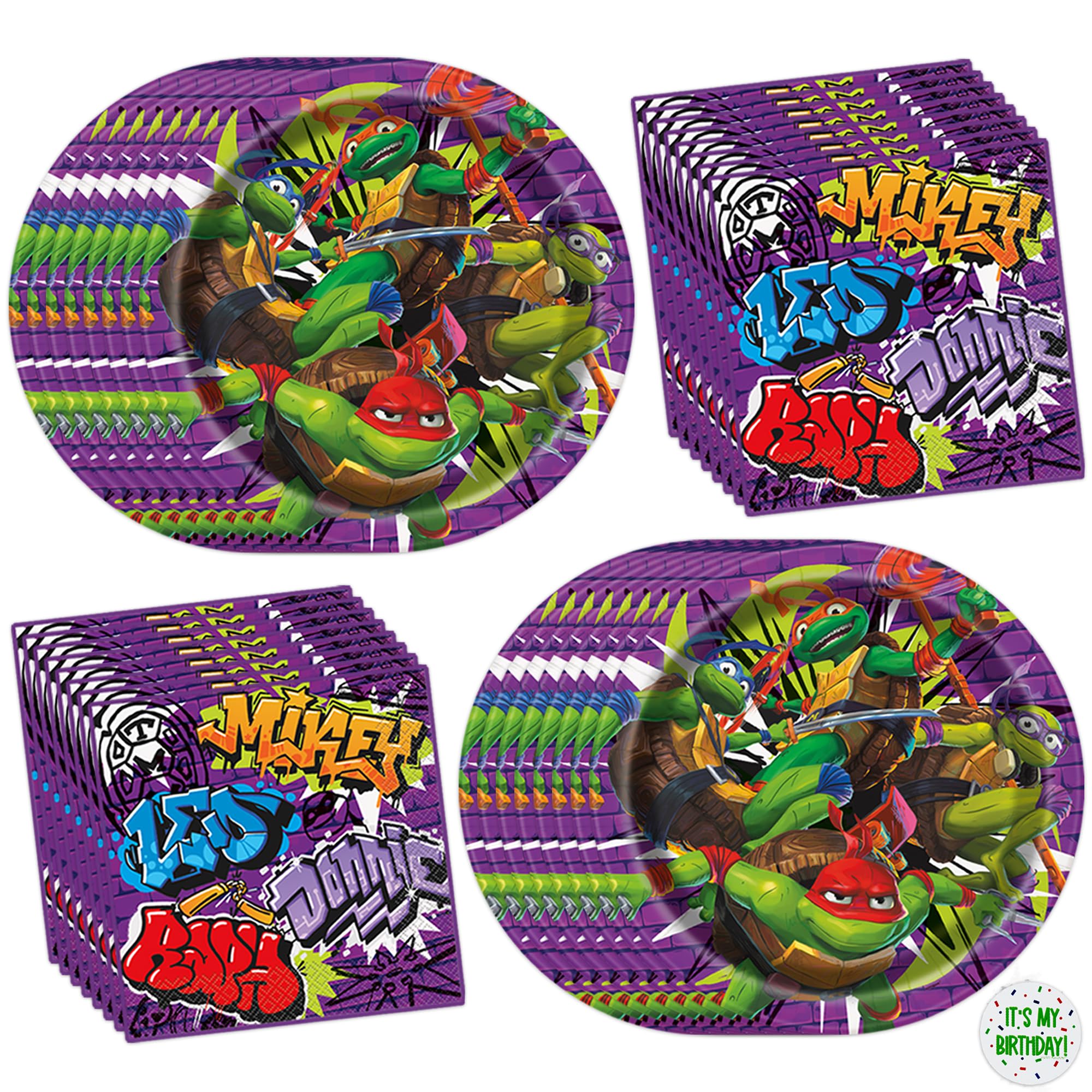 Decoración De Fiesta Teenage Mutant Ninja Turtle, 16 Platos Y 16 Servilletas - Venta Internacional.