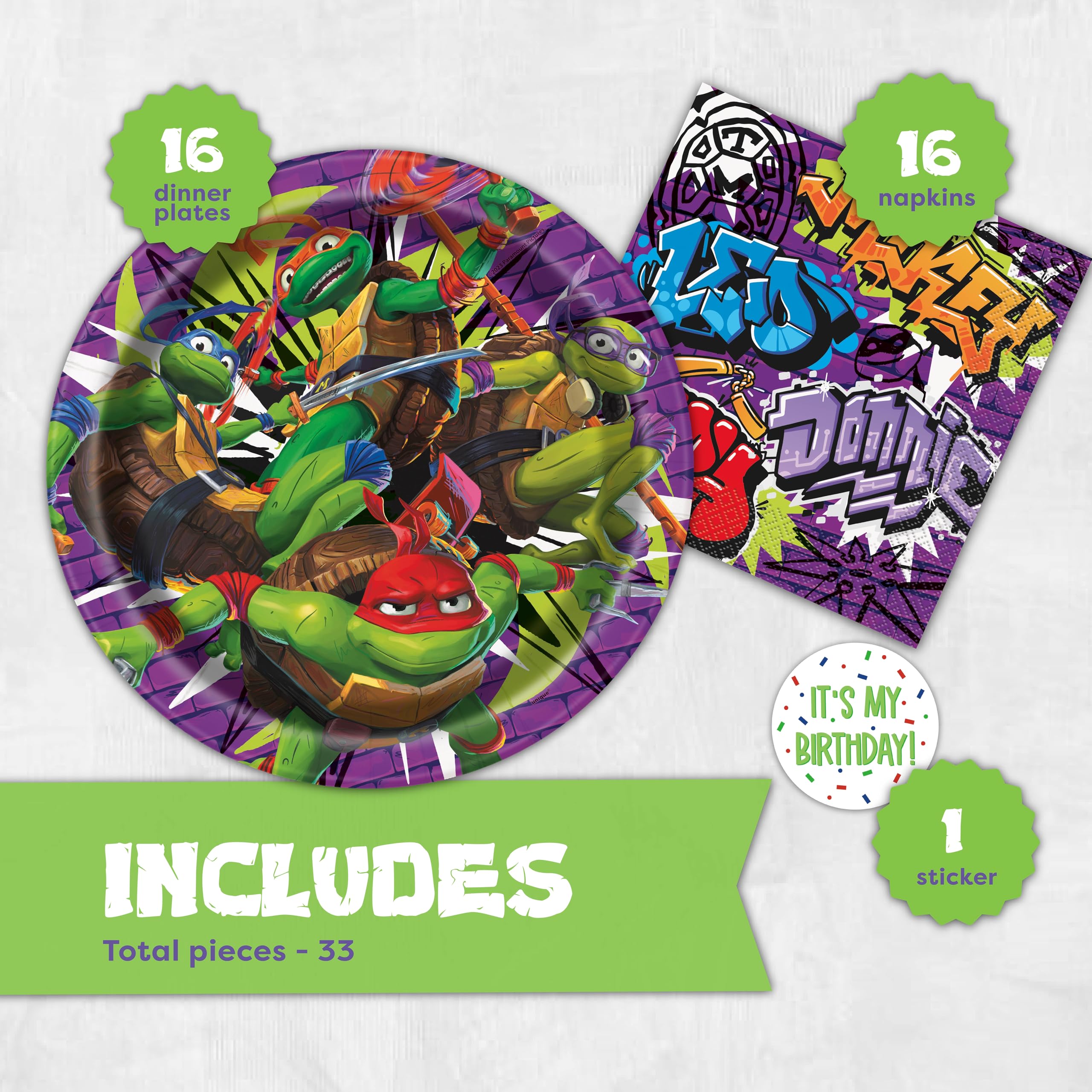 Foto 2 | Decoración De Fiesta Teenage Mutant Ninja Turtle, 16 Platos Y 16 Servilletas - Venta Internacional.