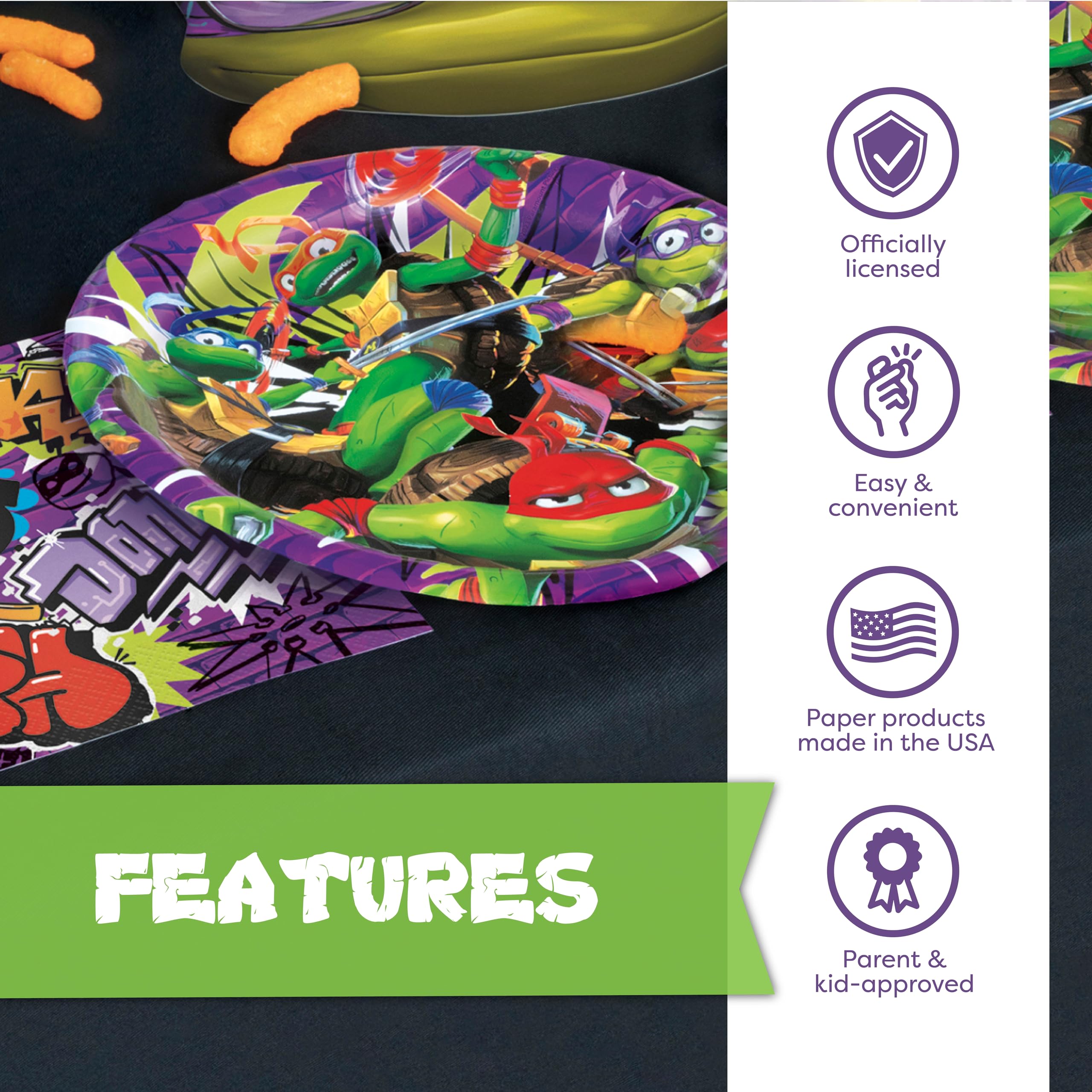 Foto 5 | Decoración De Fiesta Teenage Mutant Ninja Turtle, 16 Platos Y 16 Servilletas - Venta Internacional.