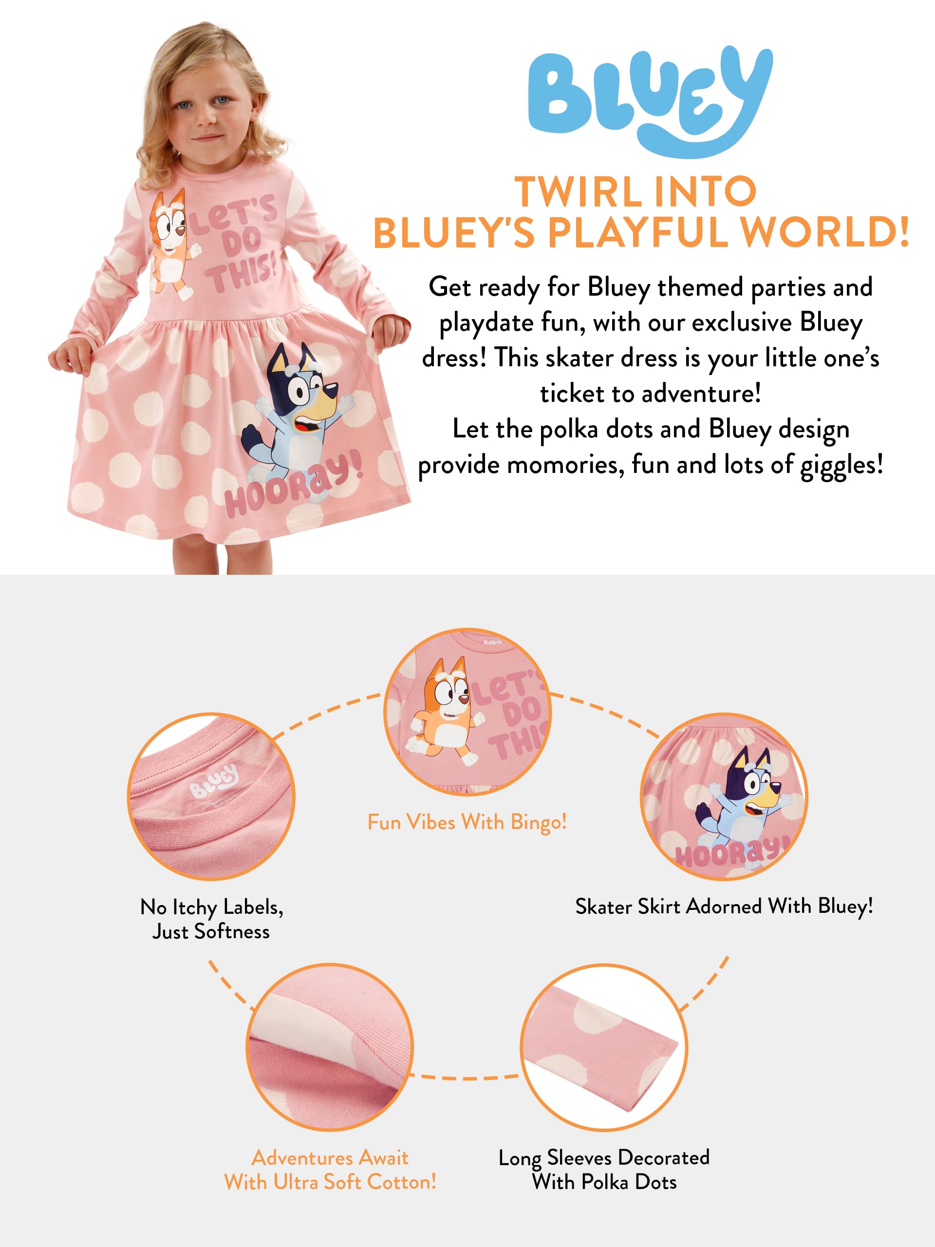 Foto 7 pulgar | Vestido Bluey Winter Para Niñas Rosa 2t Con Estampado Bluey & Bingo - Venta Internacional.