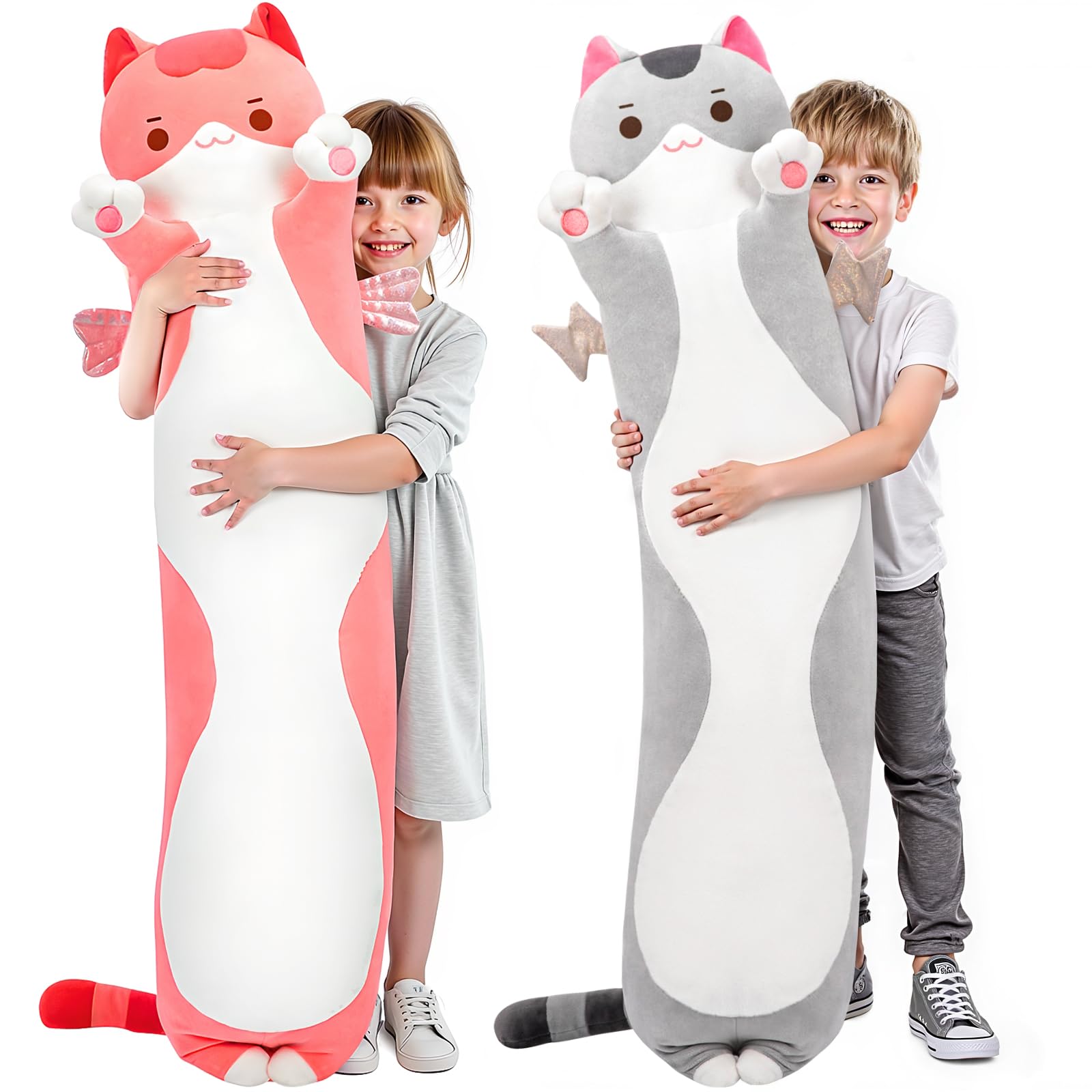 Almohada Corporal De Felpa Con Forma De Gato Mewaii Long Cat De 50 Cm A 130 Cm, Rosa - Venta Internacional.