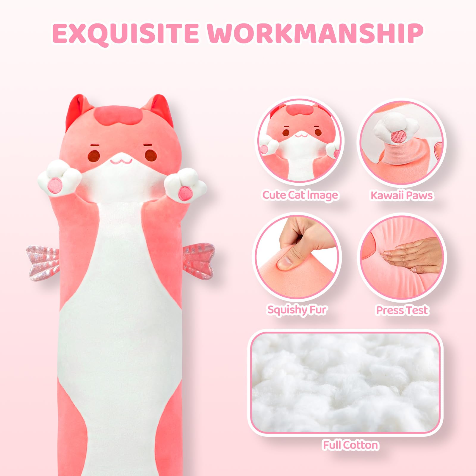 Foto 4 pulgar | Almohada Corporal De Felpa Con Forma De Gato Mewaii Long Cat De 50 Cm A 130 Cm, Rosa - Venta Internacional.