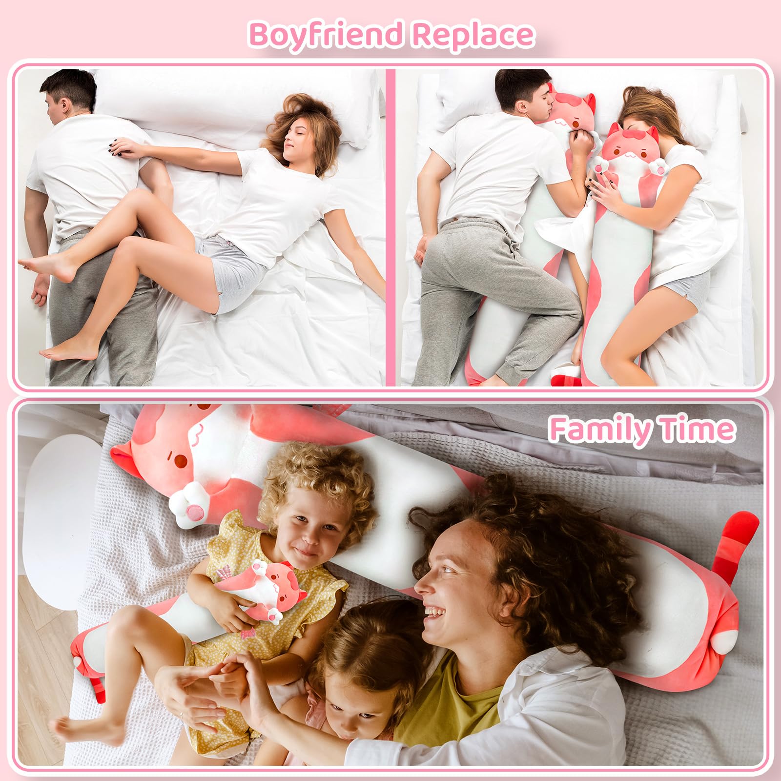 Foto 5 pulgar | Almohada Corporal De Felpa Con Forma De Gato Mewaii Long Cat De 50 Cm A 130 Cm, Rosa - Venta Internacional.