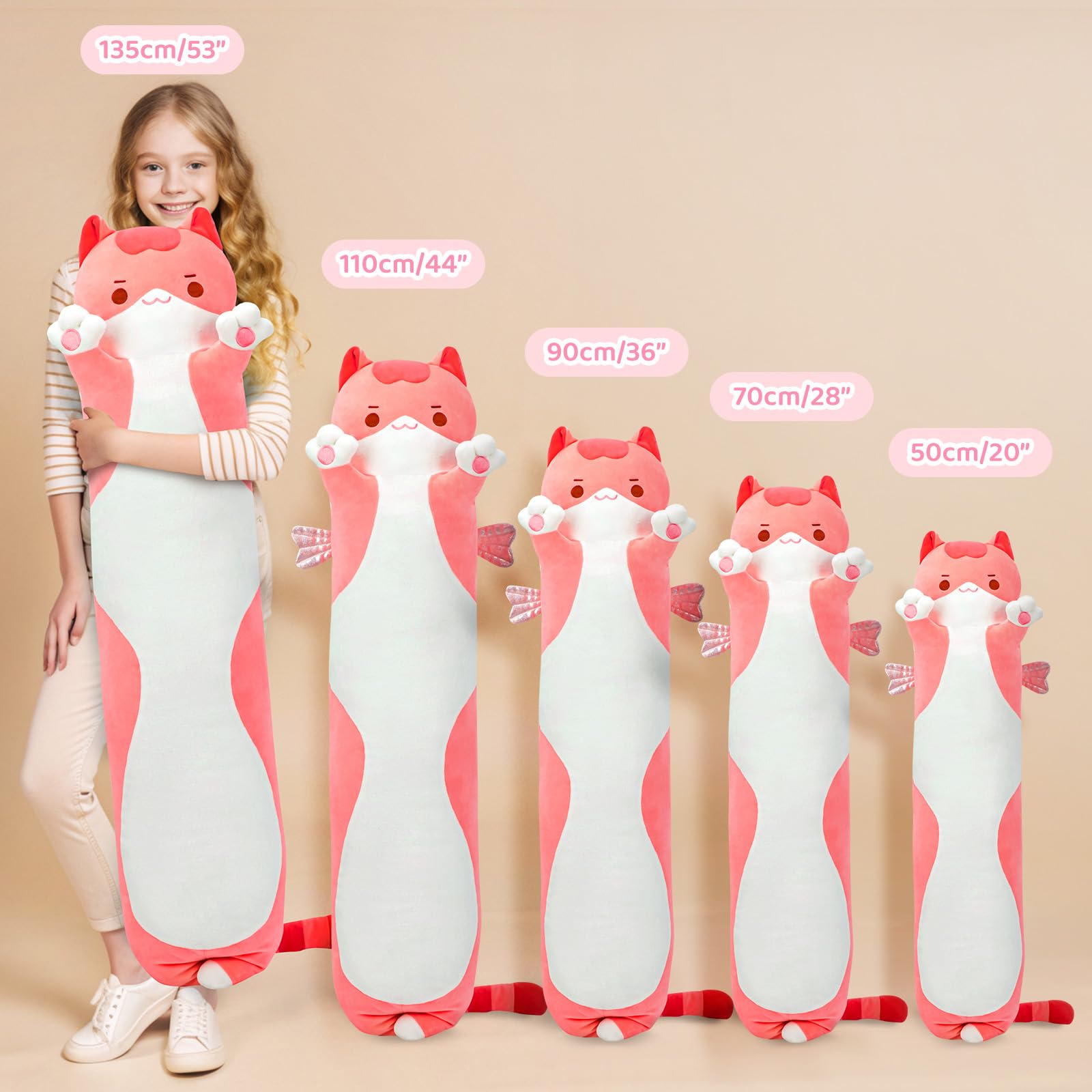 Foto 6 pulgar | Almohada Corporal De Felpa Con Forma De Gato Mewaii Long Cat De 50 Cm A 130 Cm, Rosa - Venta Internacional.
