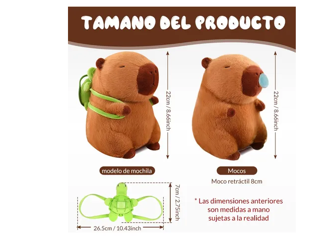Foto 5 pulgar | Xtellar Encanto De Peluche: Compañero Constante De 2 Muñecos Decorativos Realistas De Carpincho 22cm