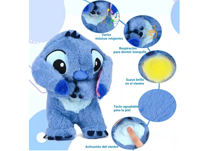 Foto 3 pulgar | Xtellar Mertto Stitch - Oso De Peluche Musical Luminoso Azul De 28cm Ideal Para Diversión Infantil